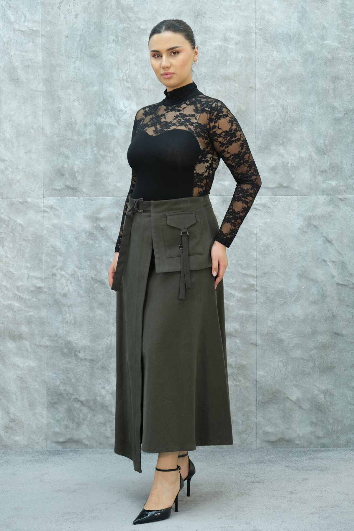 Plus Size Skirt-Brown