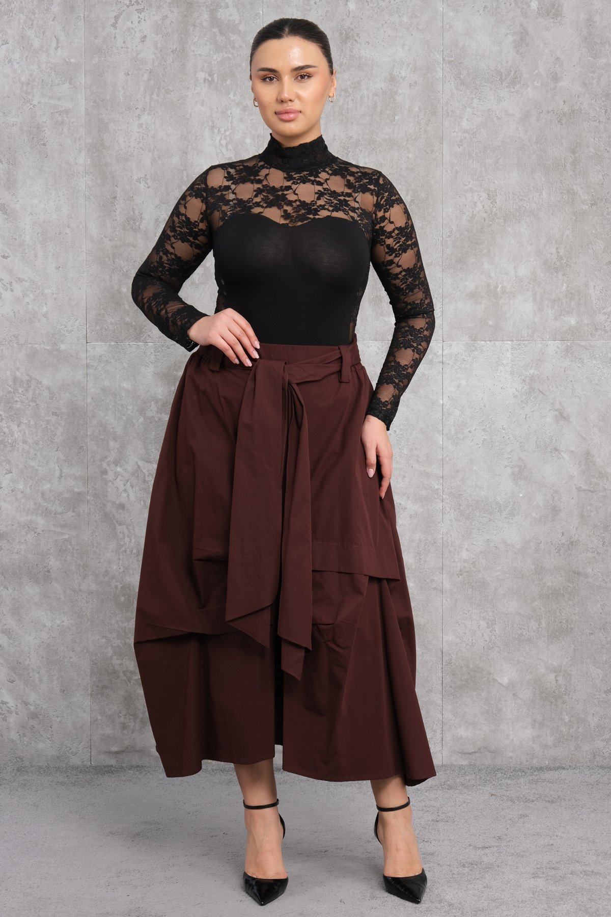 Plus Size Skirt-Claret Red