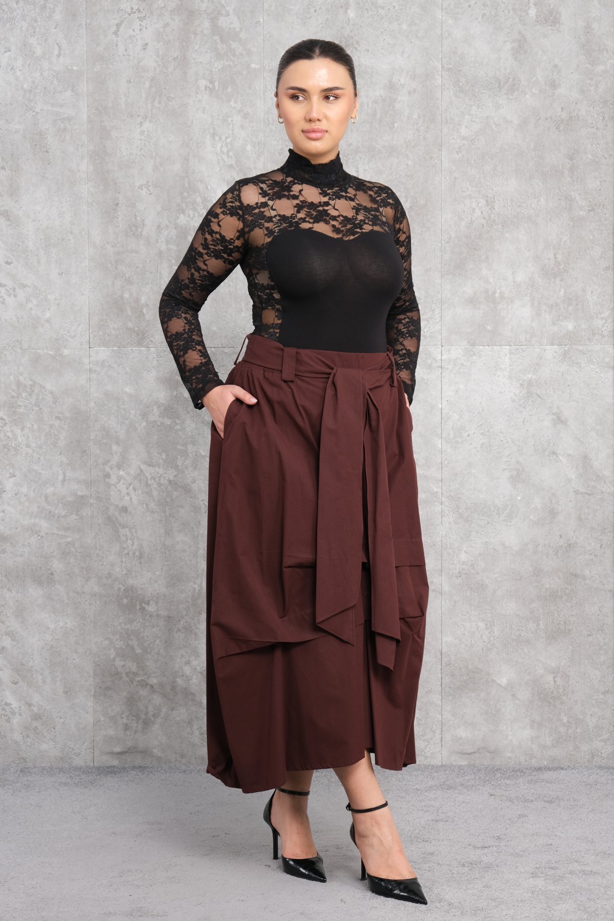 Plus Size Skirt-Claret Red