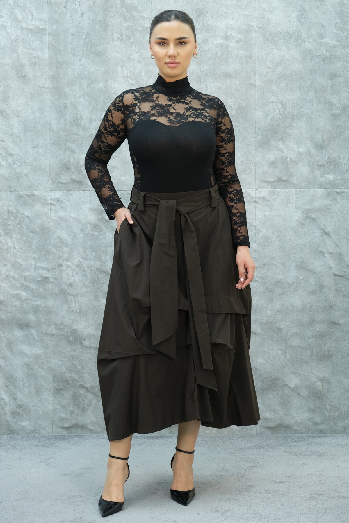 Plus Size Skirt-Brown