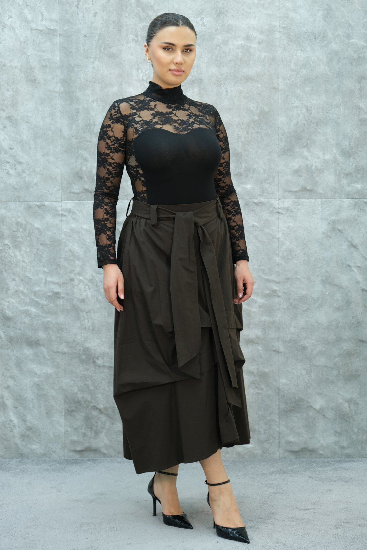 Plus Size Skirt-Brown