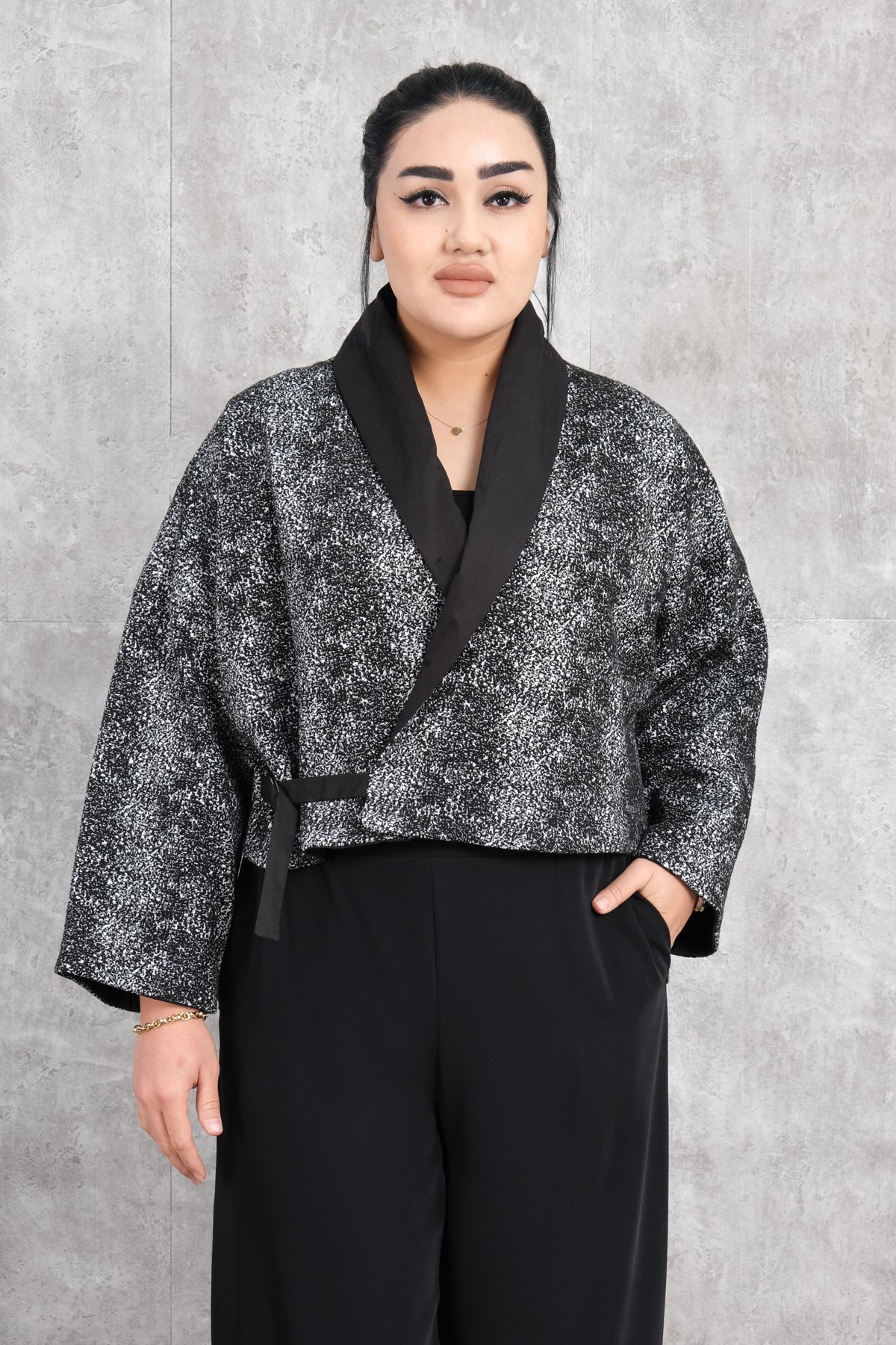 Plus Size Jacket-Black-White