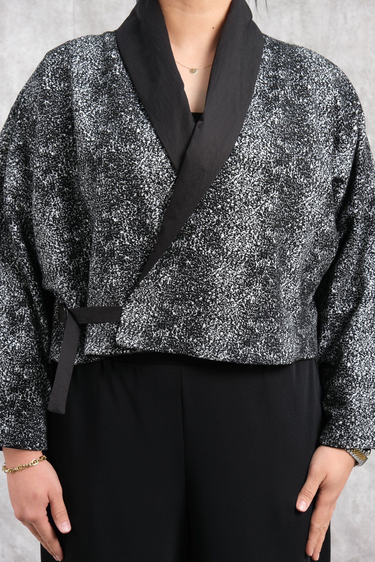 Plus Size Jacket-Black-White