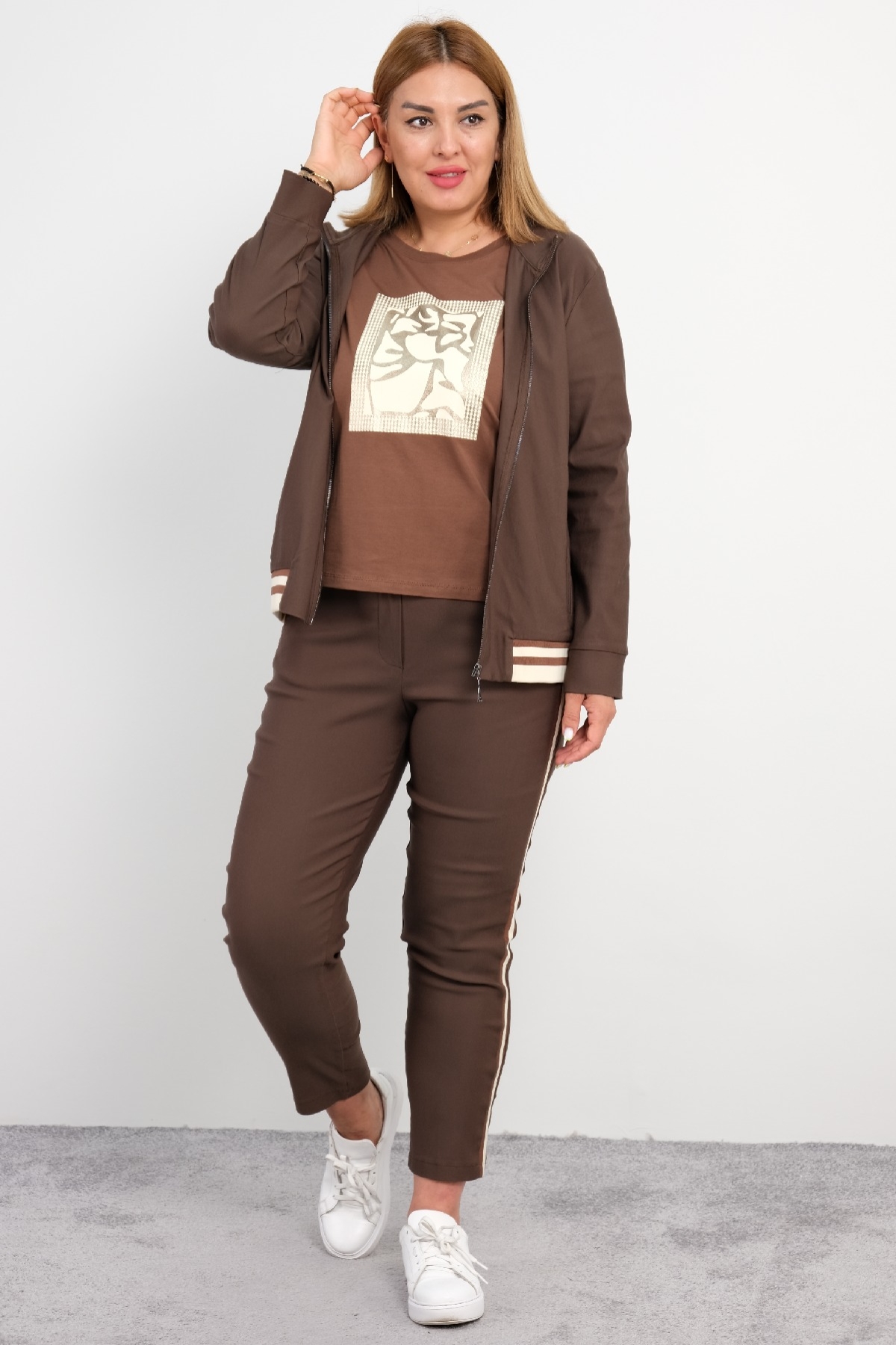 Women's 3 Piece Suits-Brown