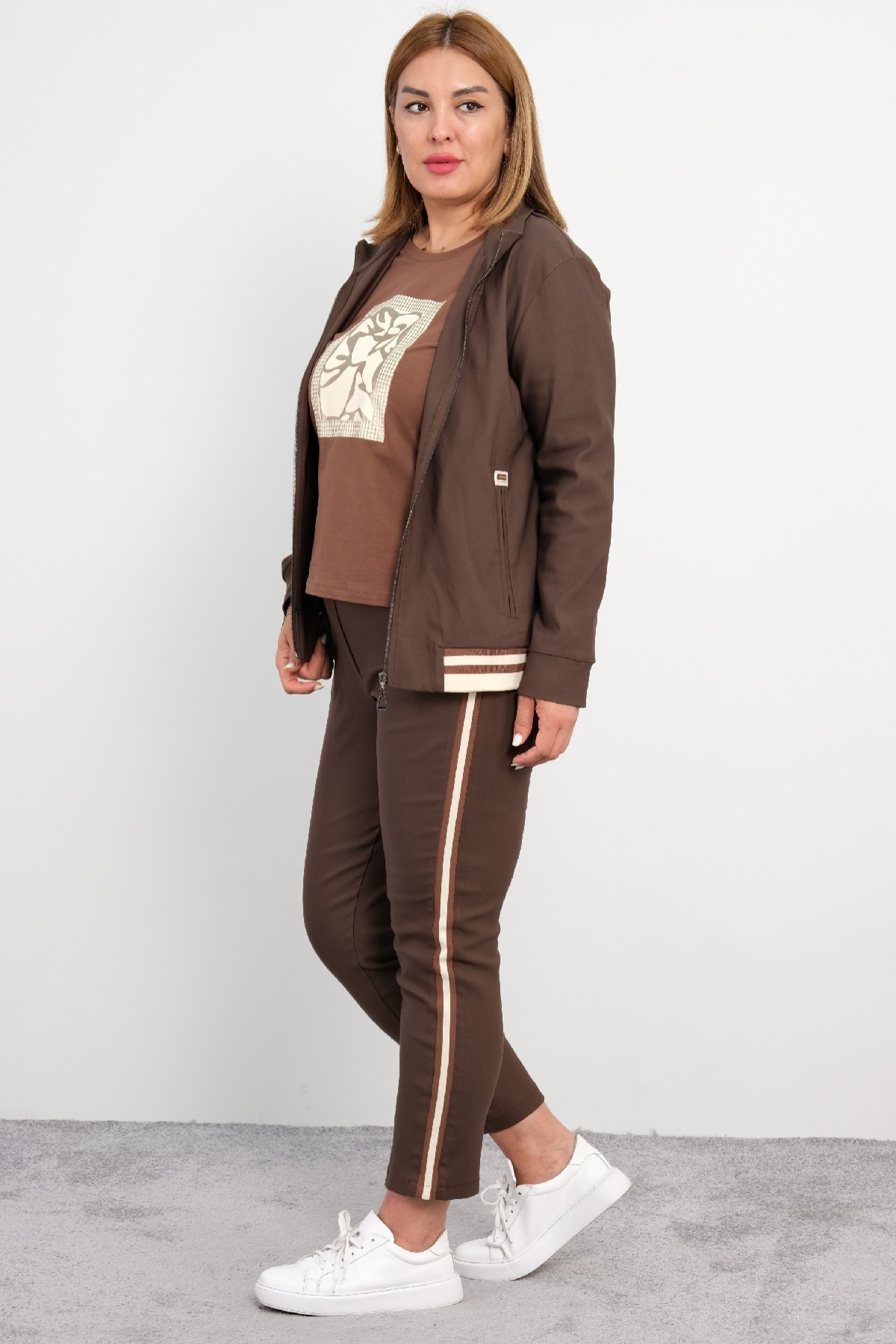 Women's 3 Piece Suits-Brown