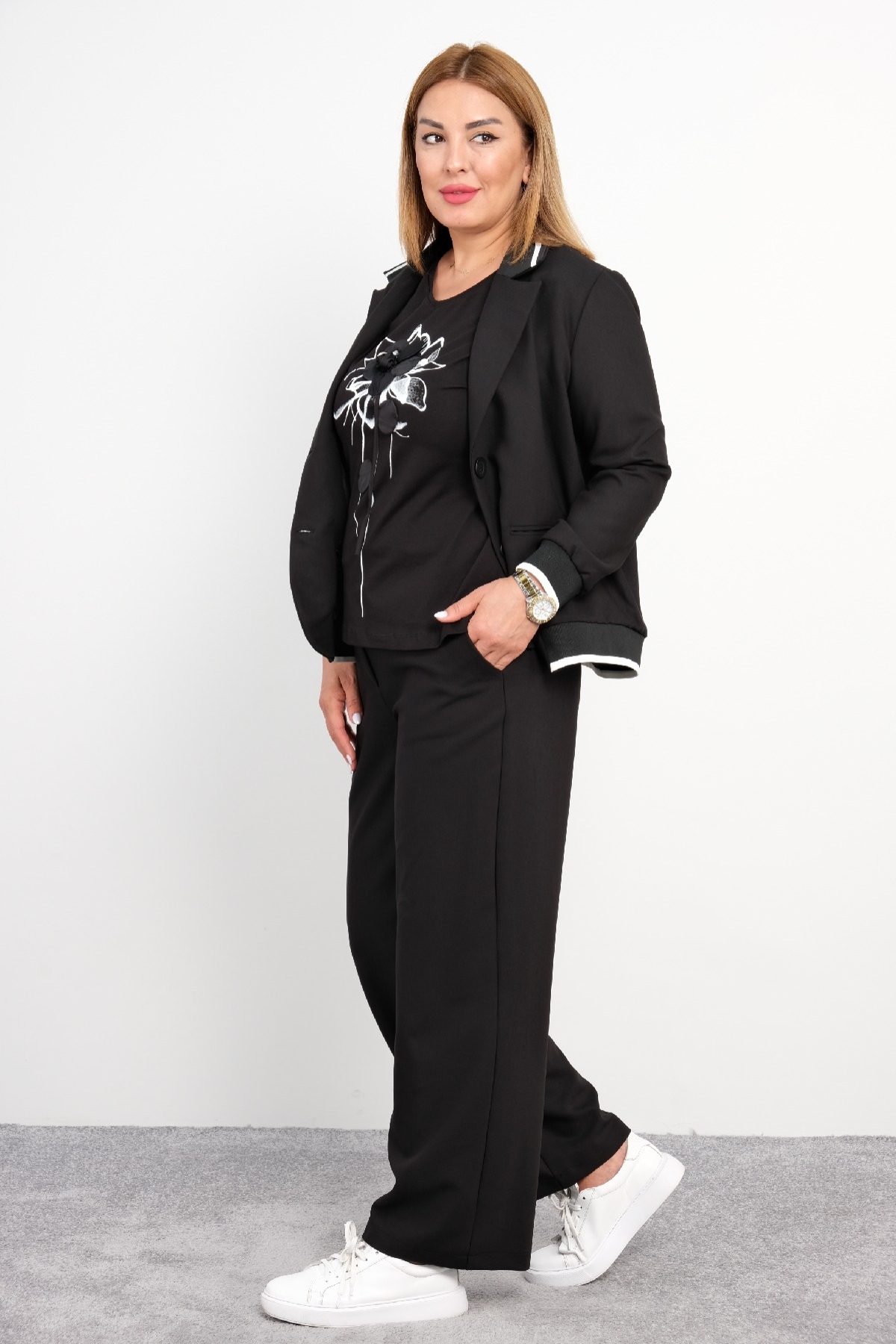 Women's 3 Piece Suits-Black