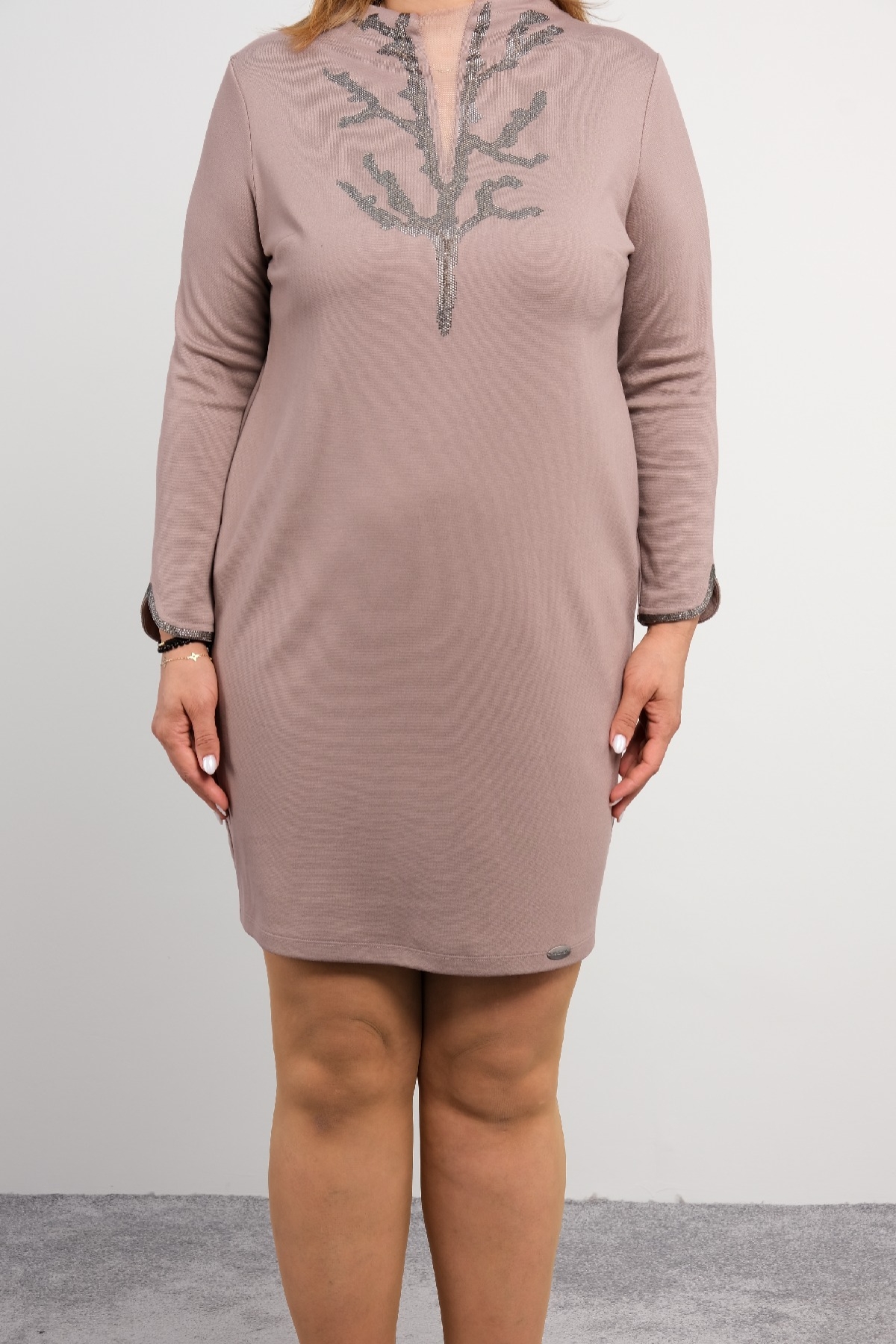 Casual Plus Size Dress-Brown