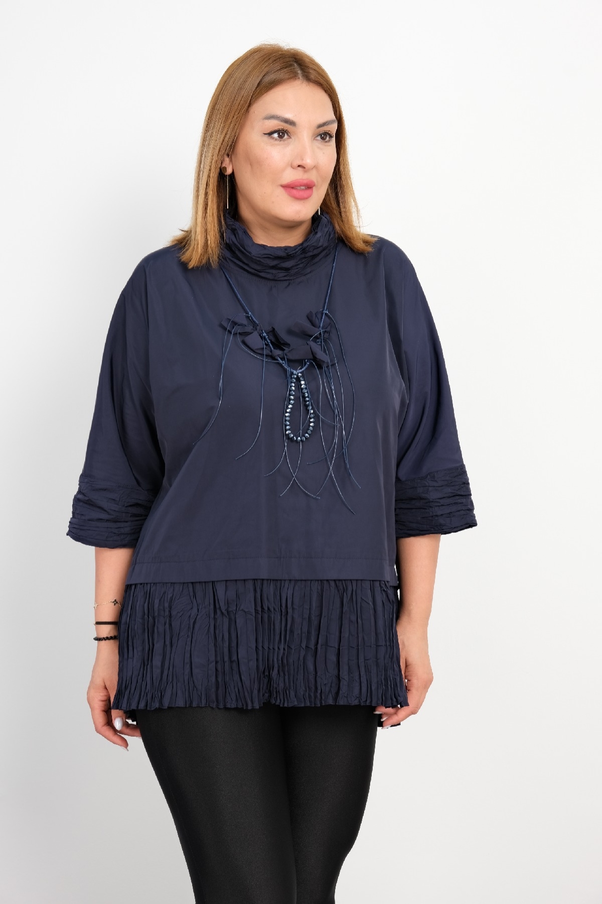 Plus Size Blouse-Dark Blue