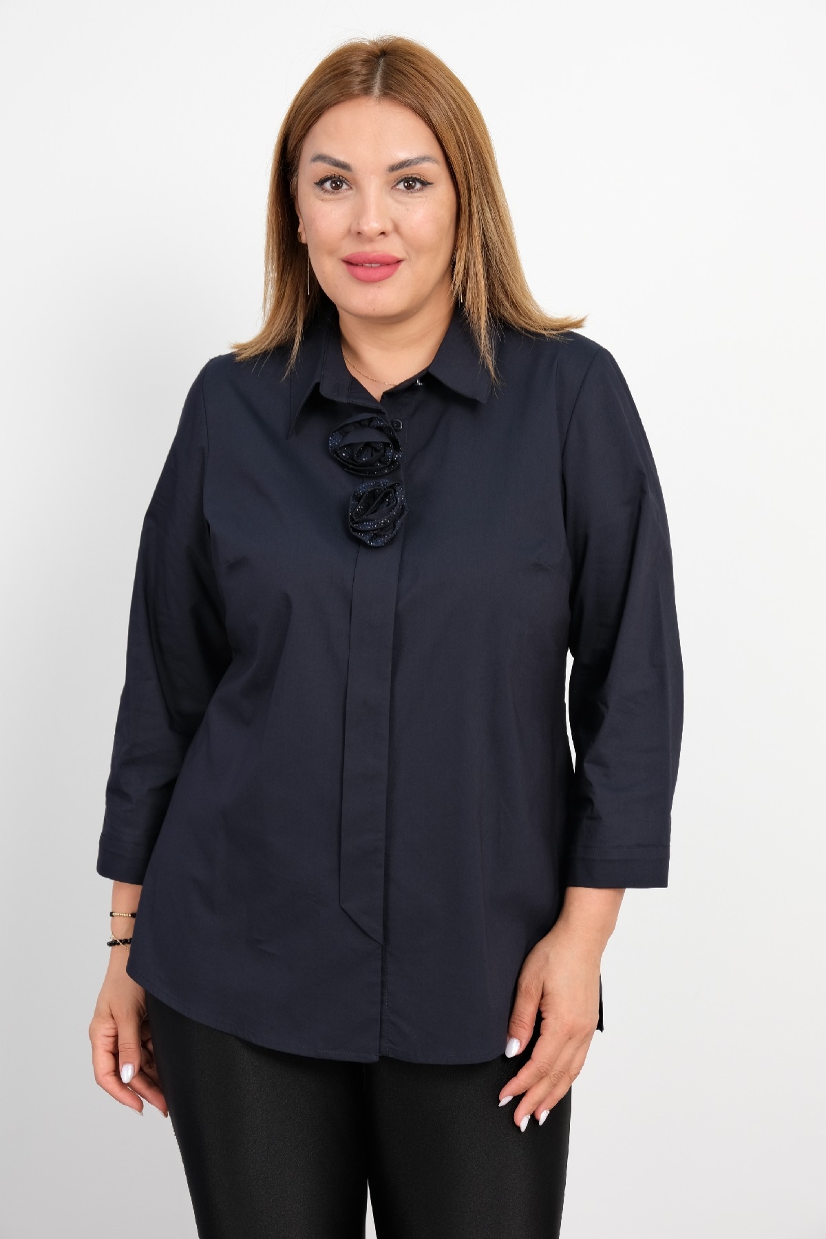 Plus Size Blouse-Dark Blue