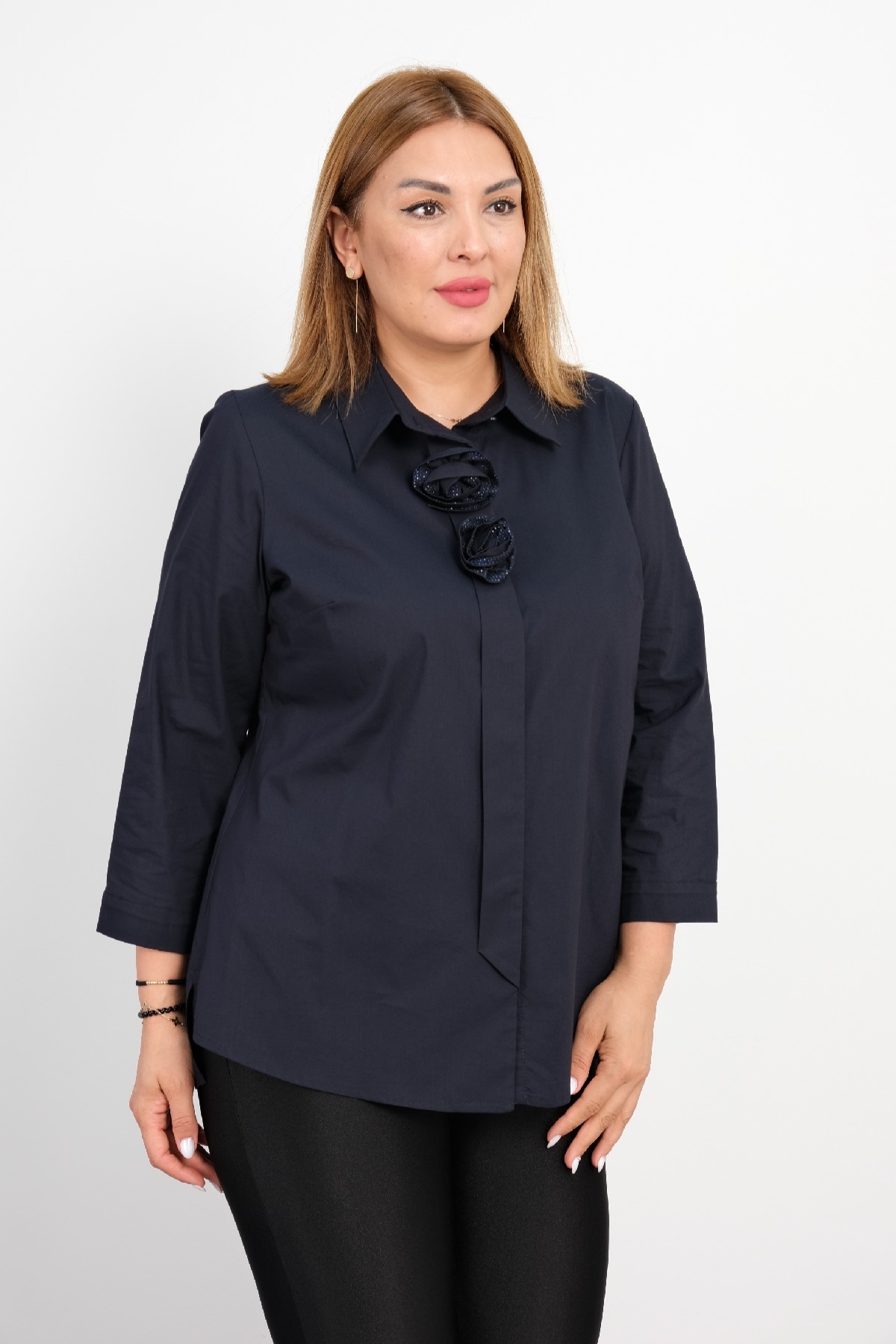 Plus Size Blouse-Dark Blue