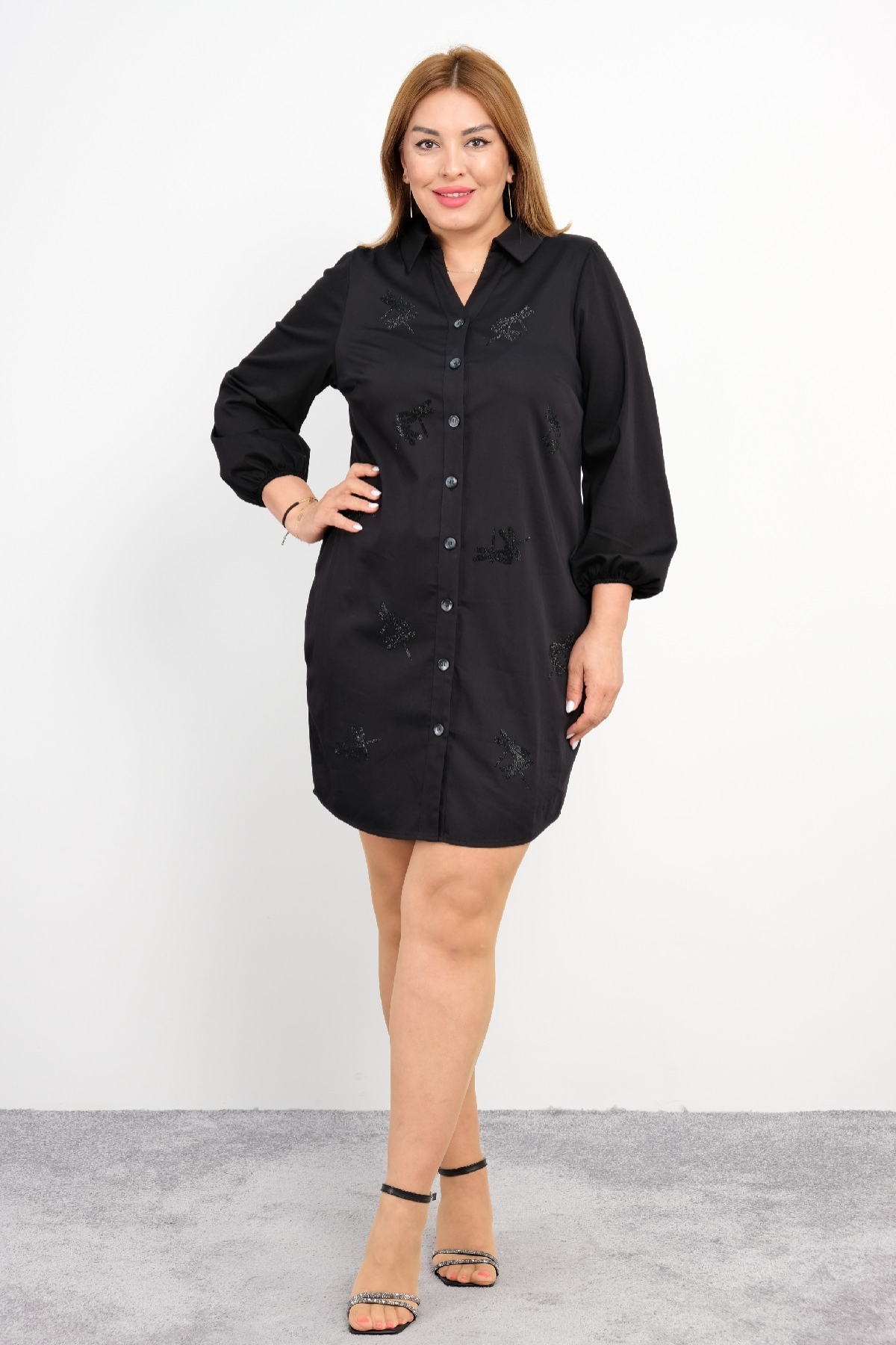 Plus Size Short Dress-Black