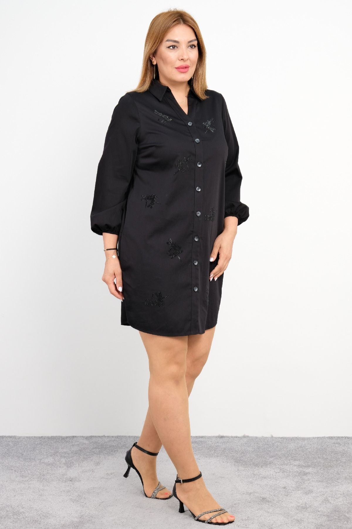 Plus Size Short Dress-Black