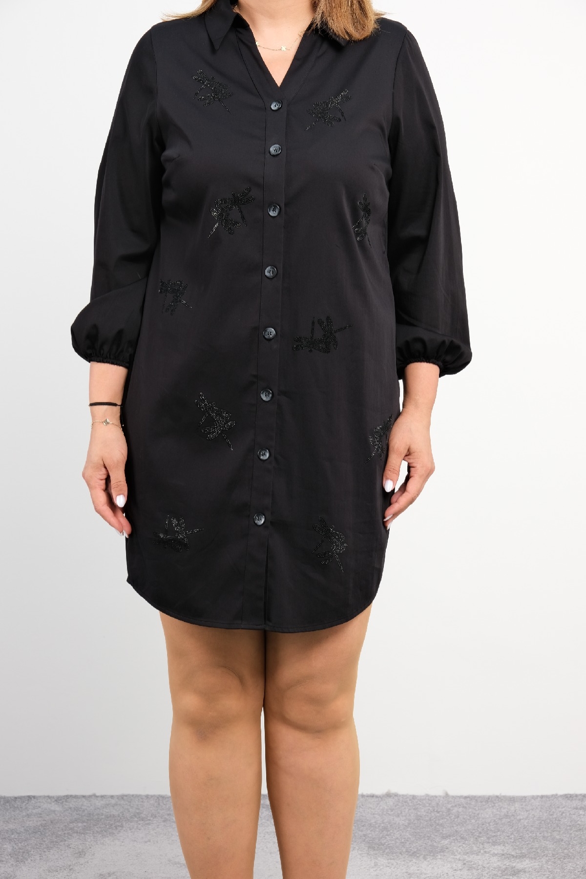 Plus Size Short Dress-Black