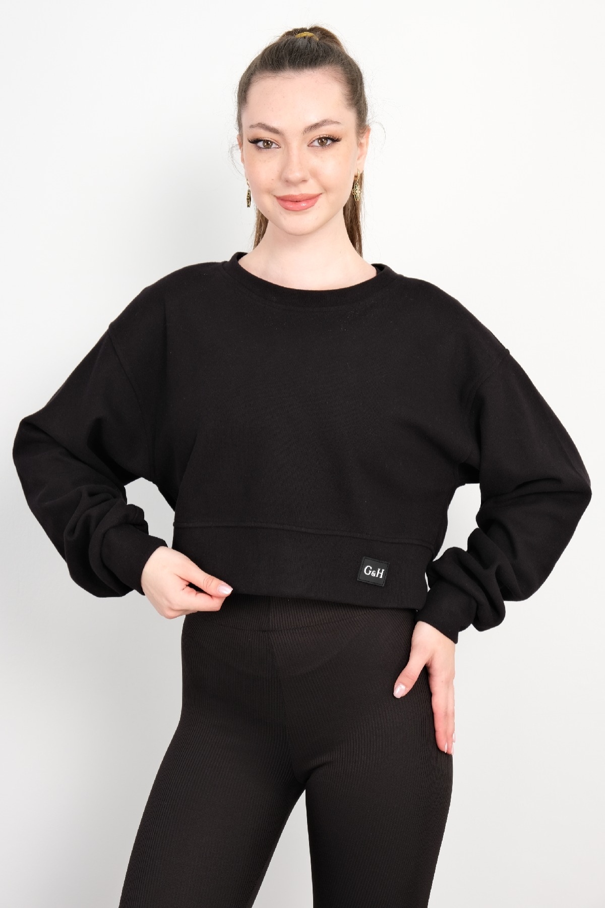 Crop Sweatshirt-Siyah