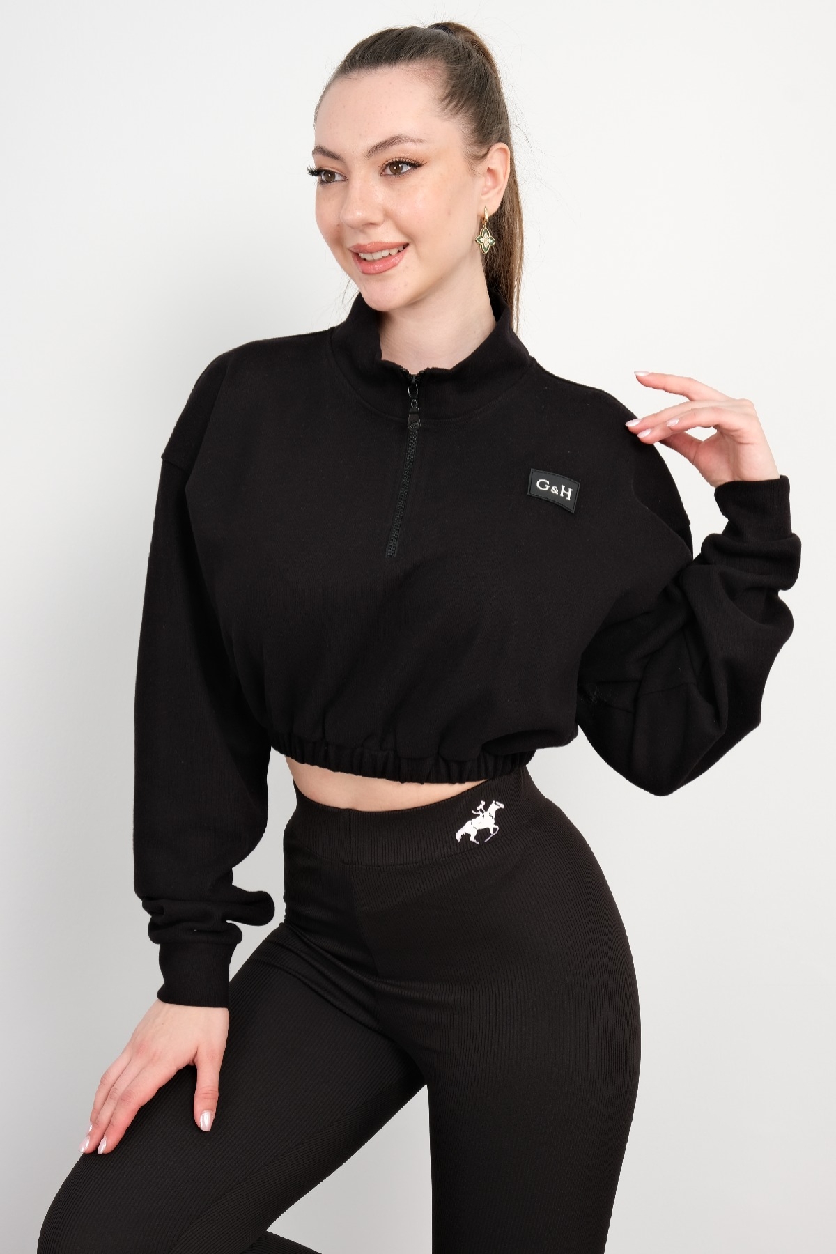 Crop Sweatshirt-Siyah