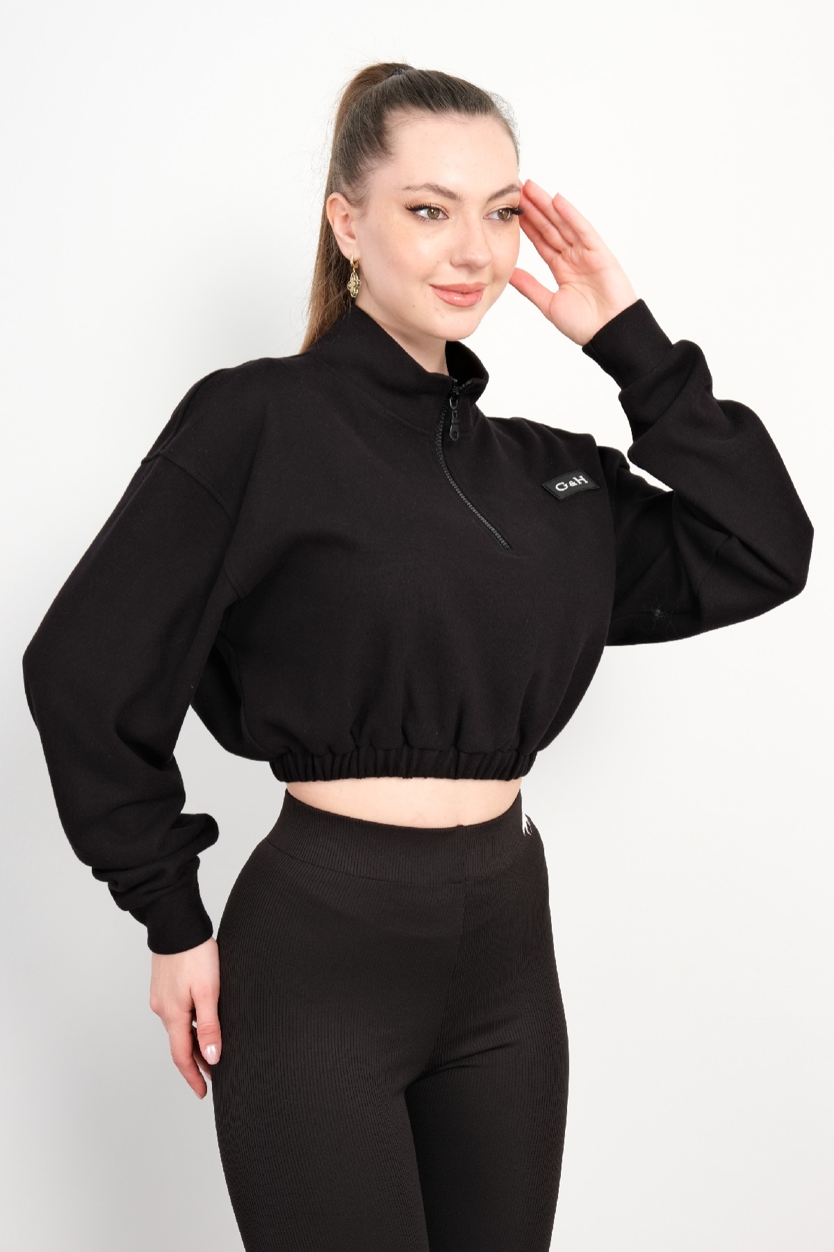 Crop Sweatshirt-Siyah