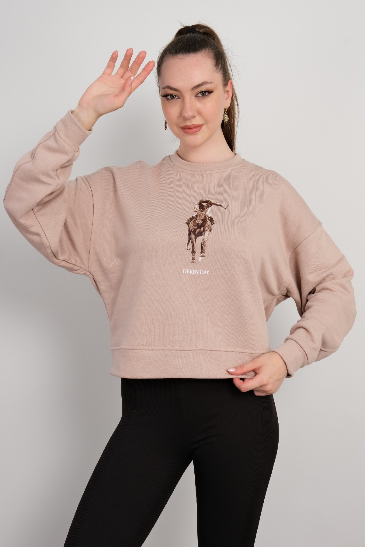 Yuvarlak Yaka Sweatshirt-Vizon