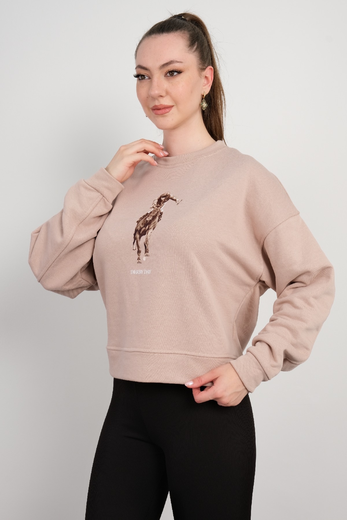 Yuvarlak Yaka Sweatshirt-Vizon