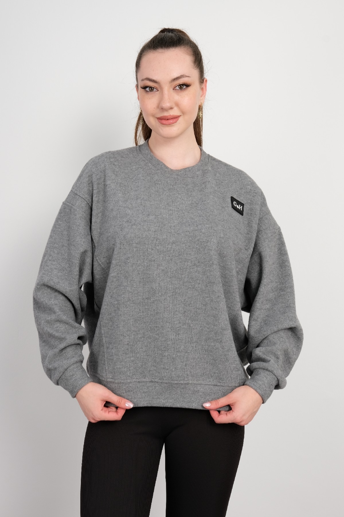 Yuvarlak Yaka Sweatshirt-Gri