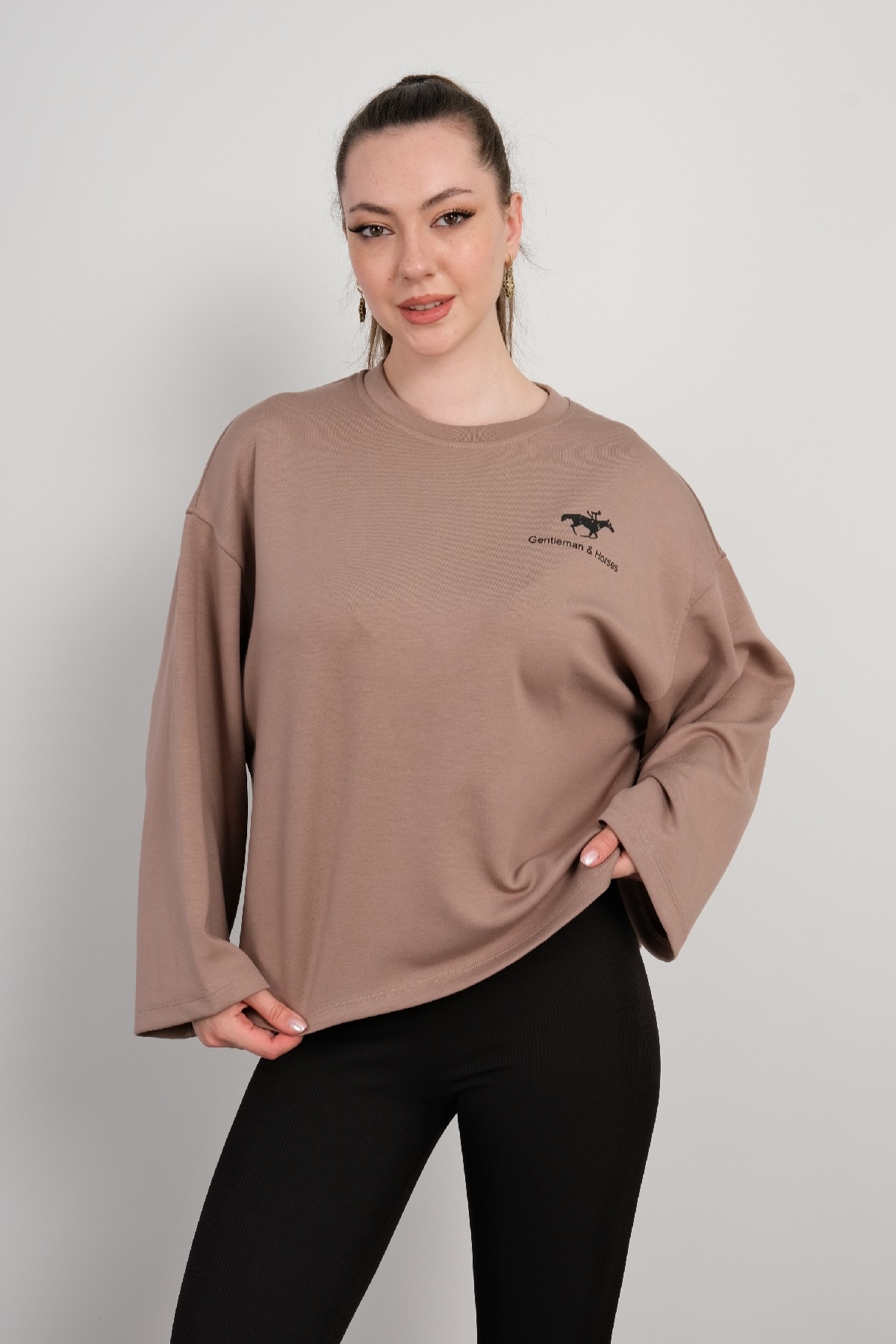 Yuvarlak Yaka Sweatshirt-Vizon