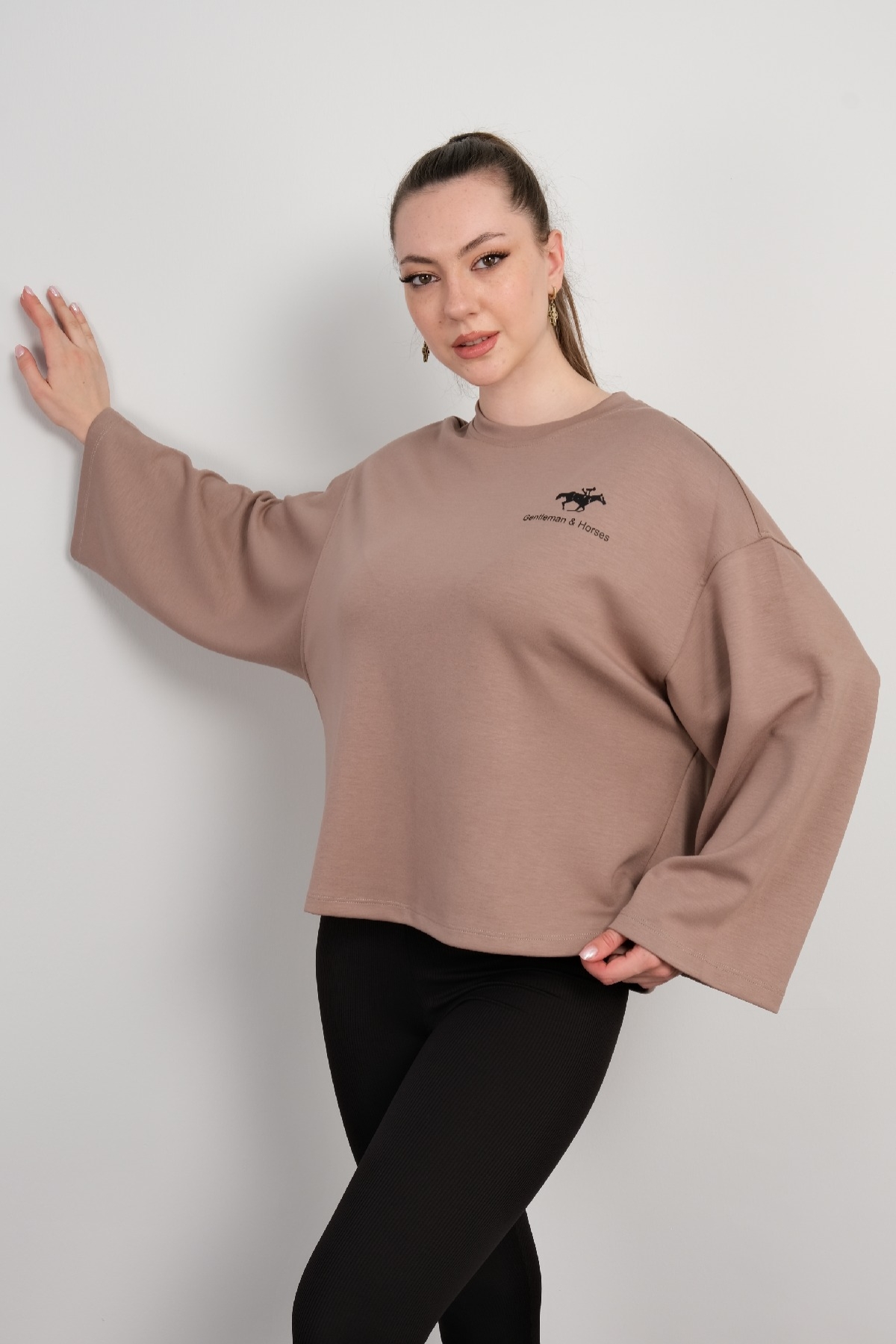 Yuvarlak Yaka Sweatshirt-Vizon