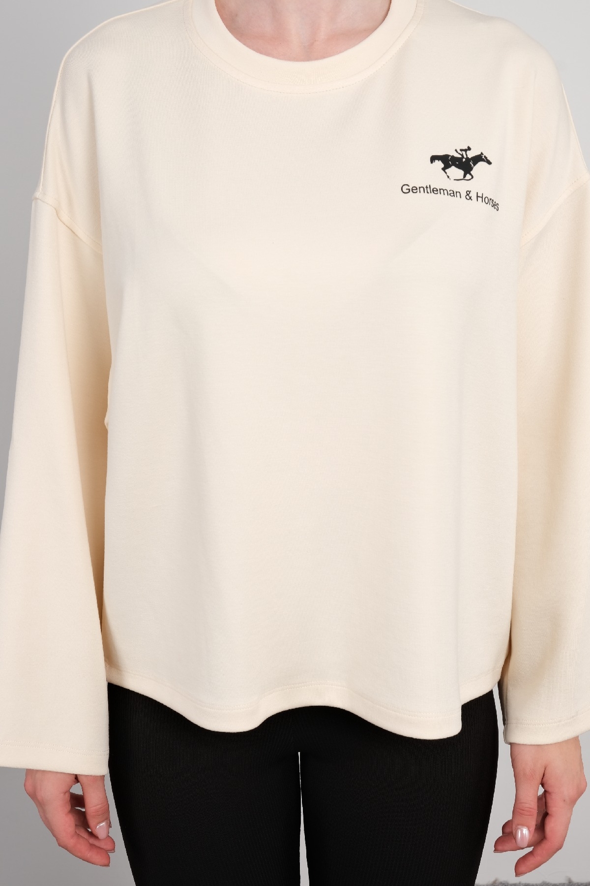 Yuvarlak Yaka Sweatshirt-Ekru