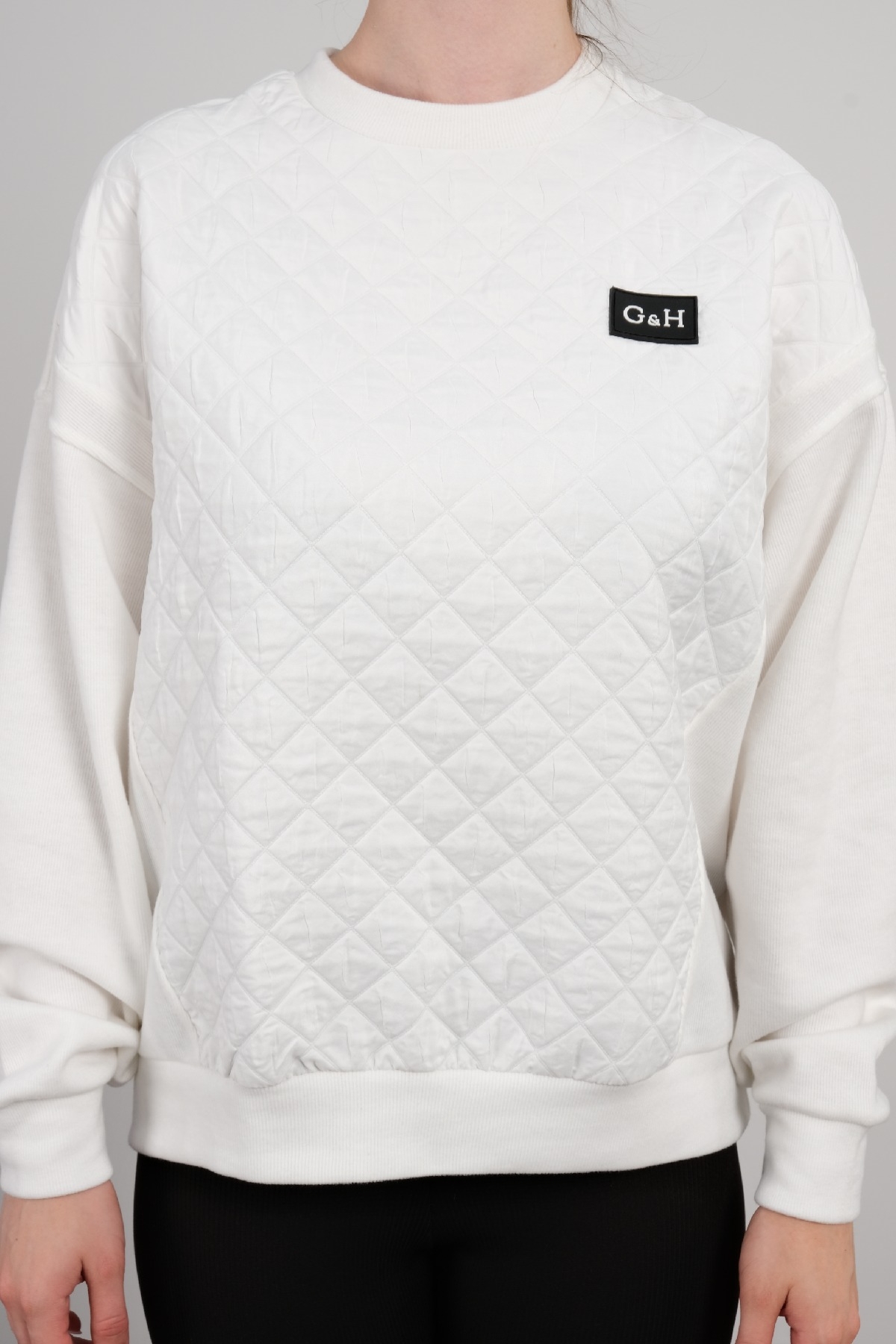 Yuvarlak Yaka Sweatshirt-Beyaz