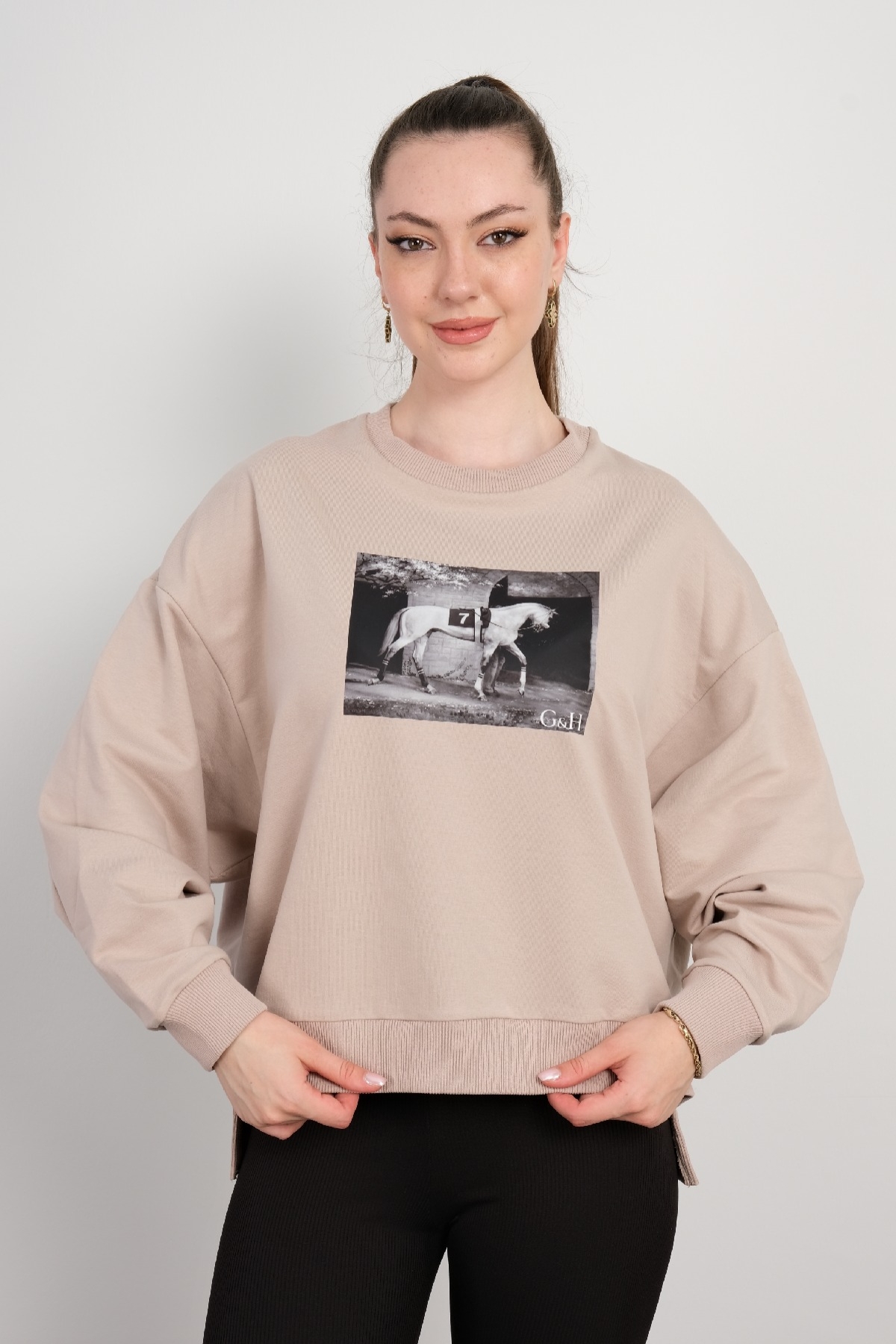 Yuvarlak Yaka Sweatshirt-Vizon