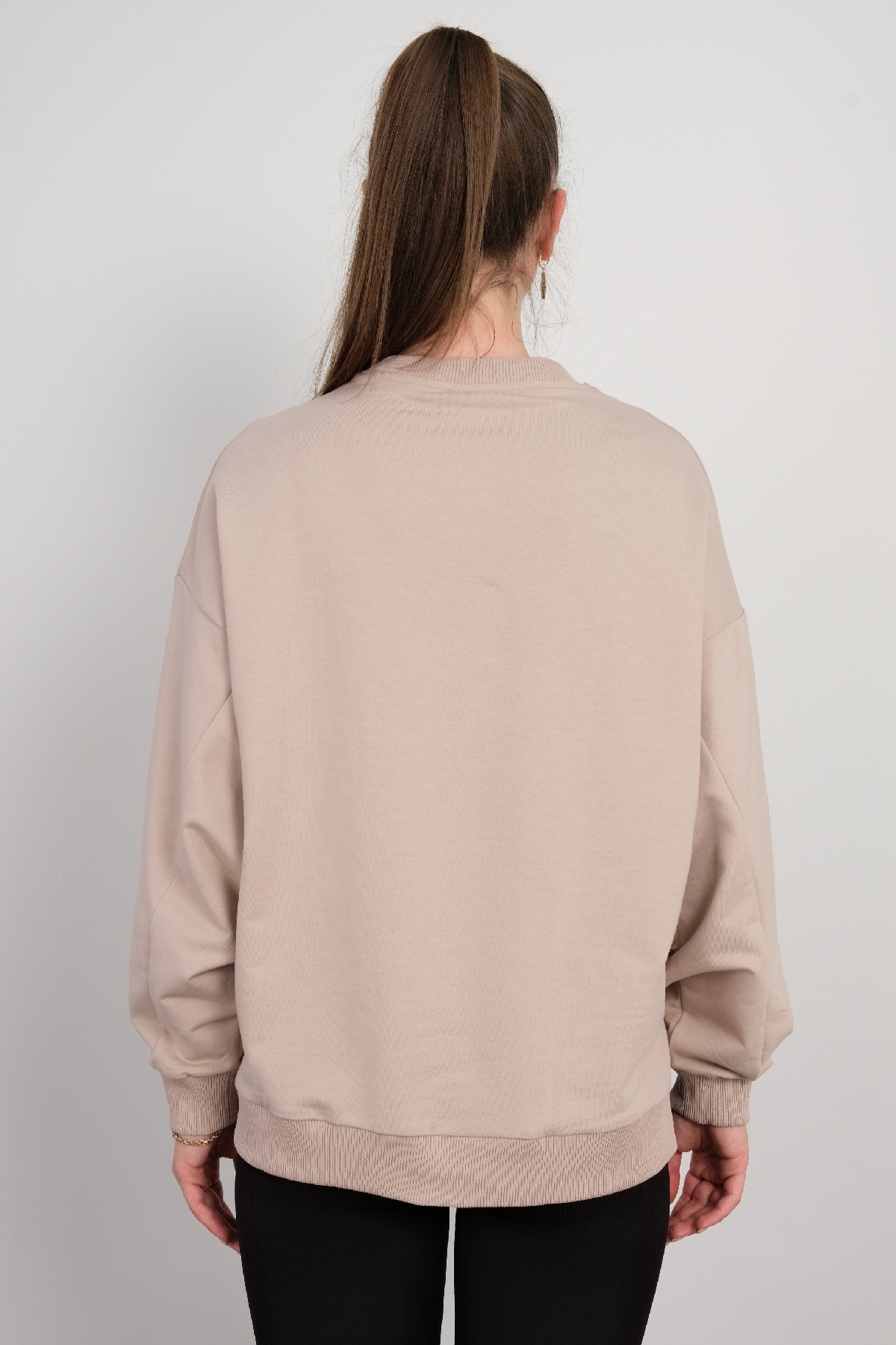 Yuvarlak Yaka Sweatshirt-Vizon