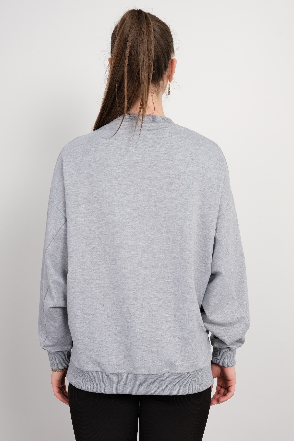 Yuvarlak Yaka Sweatshirt-Gri