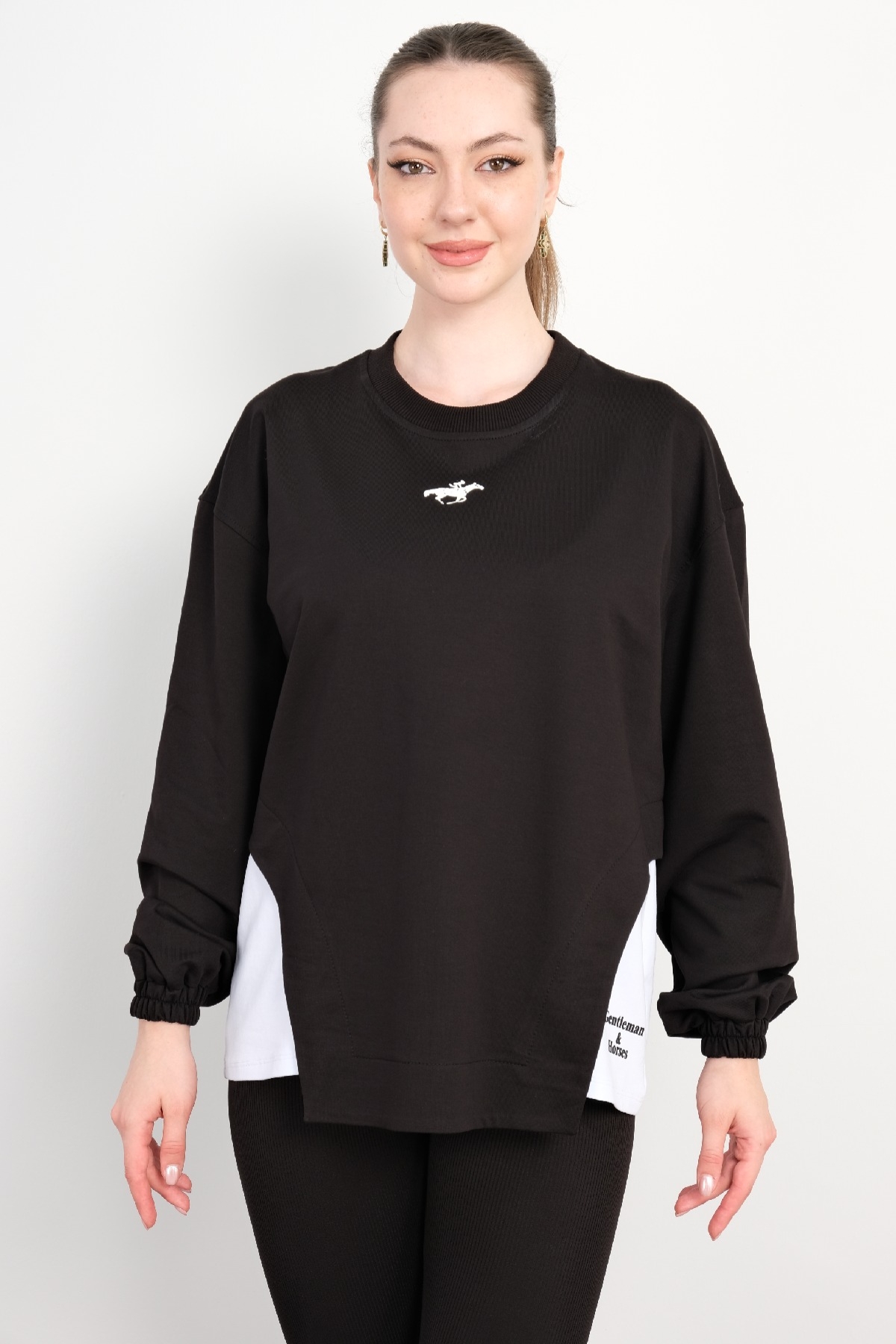 Yuvarlak Yaka Sweatshirt-Siyah