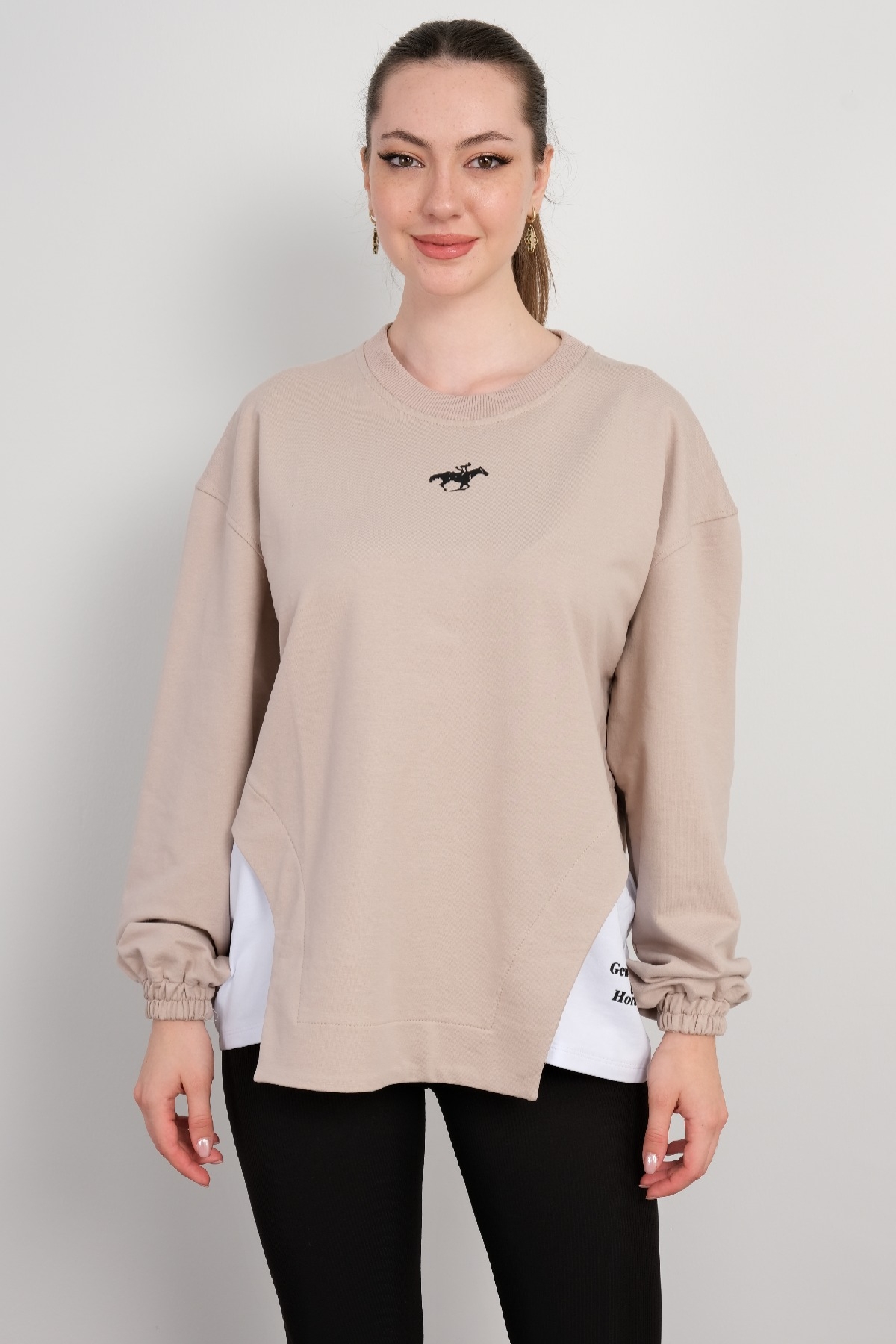 Yuvarlak Yaka Sweatshirt-Vizon