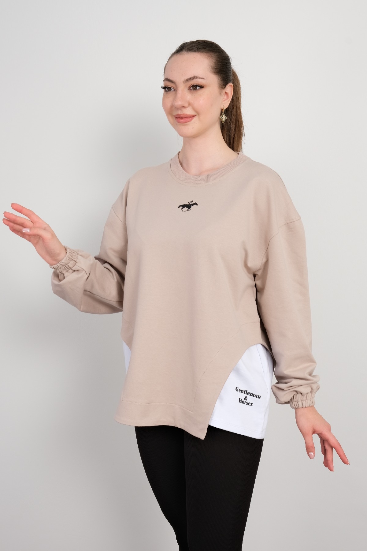 Yuvarlak Yaka Sweatshirt-Vizon