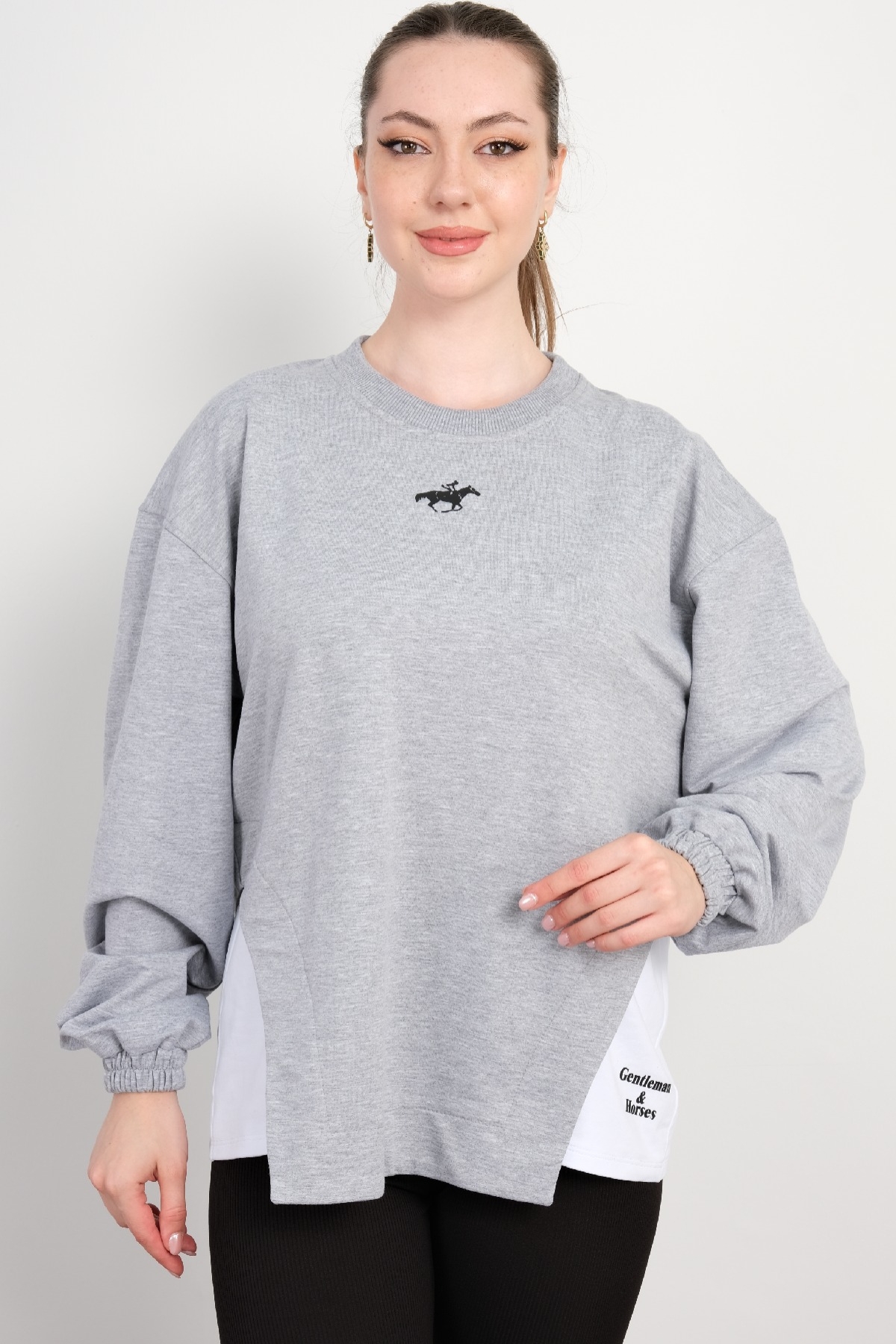 Yuvarlak Yaka Sweatshirt-Gri