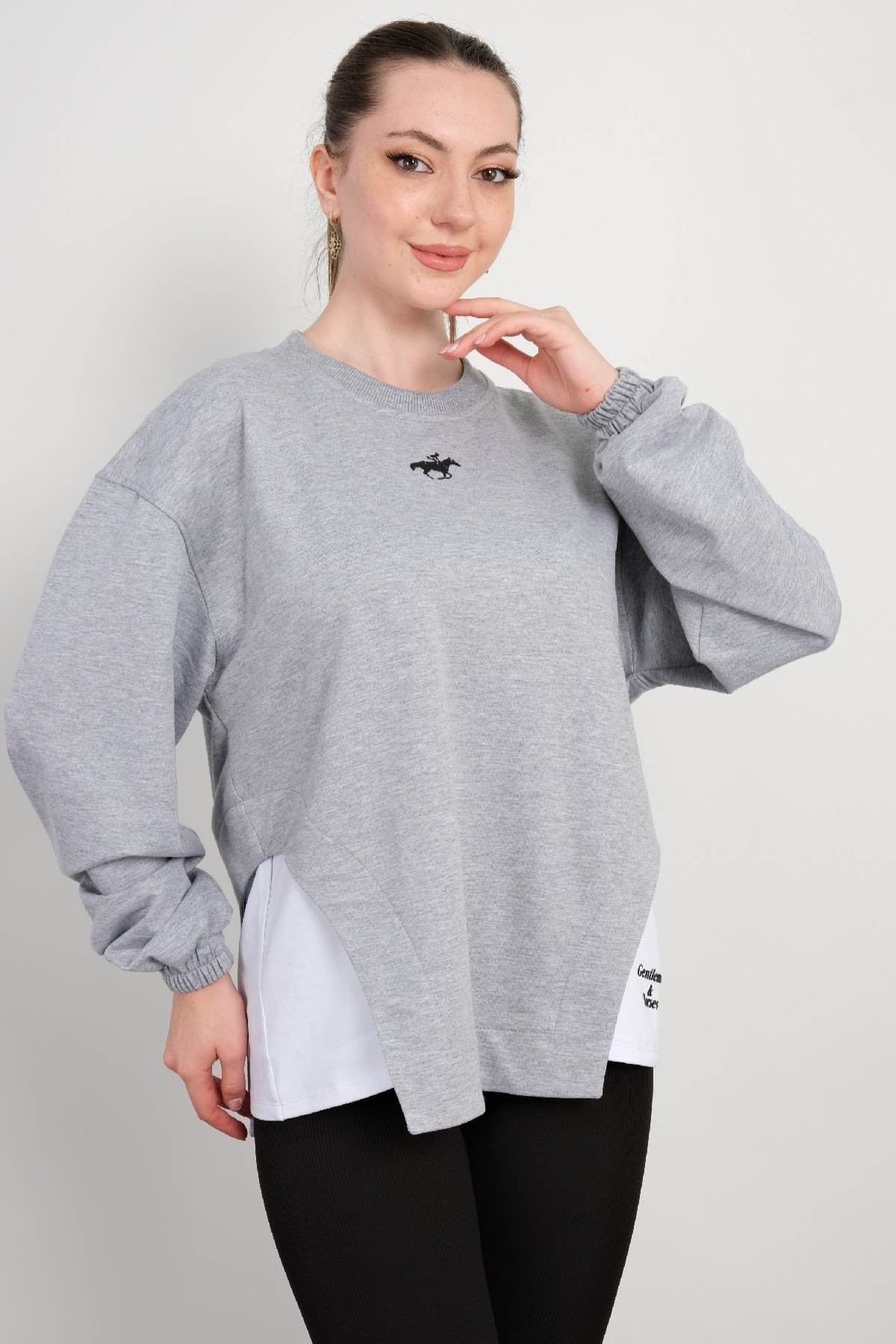 Yuvarlak Yaka Sweatshirt-Gri