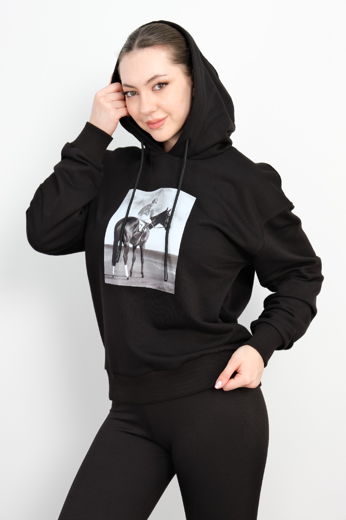 Kapüşonlu Sweatshirt-Siyah