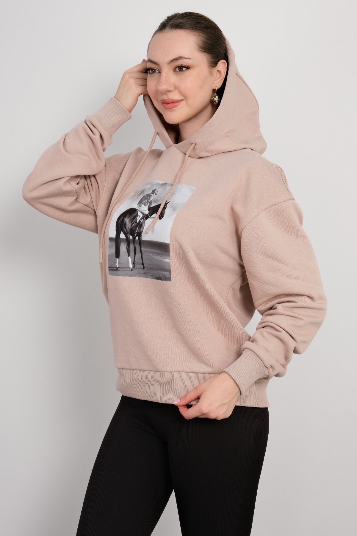 Kapüşonlu Sweatshirt-Vizon