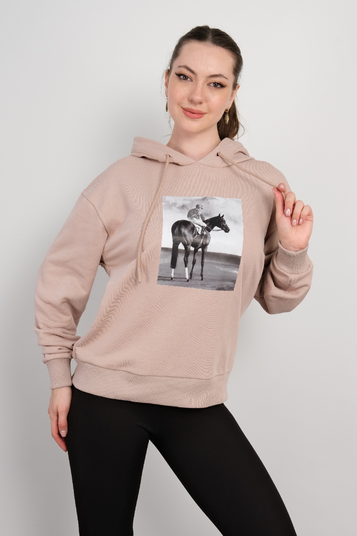 Kapüşonlu Sweatshirt-Vizon