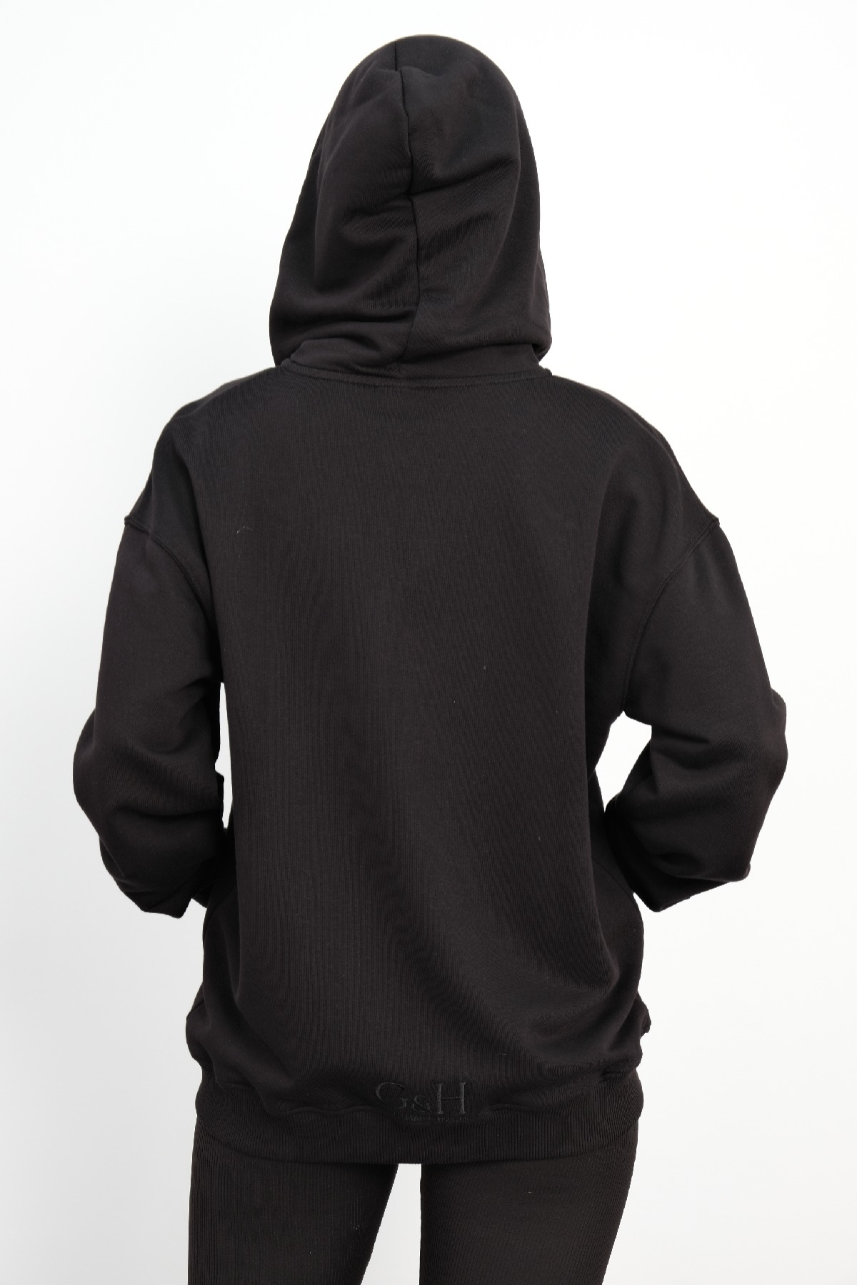 Hooded Zip-Up Sweatshirt-Black