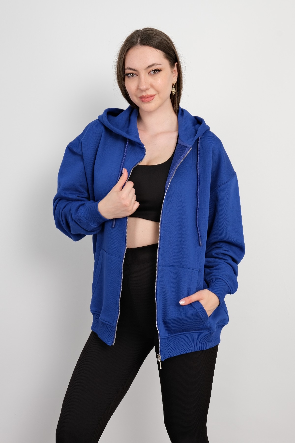 Hooded Zip-Up Sweatshirt-Bright Blue