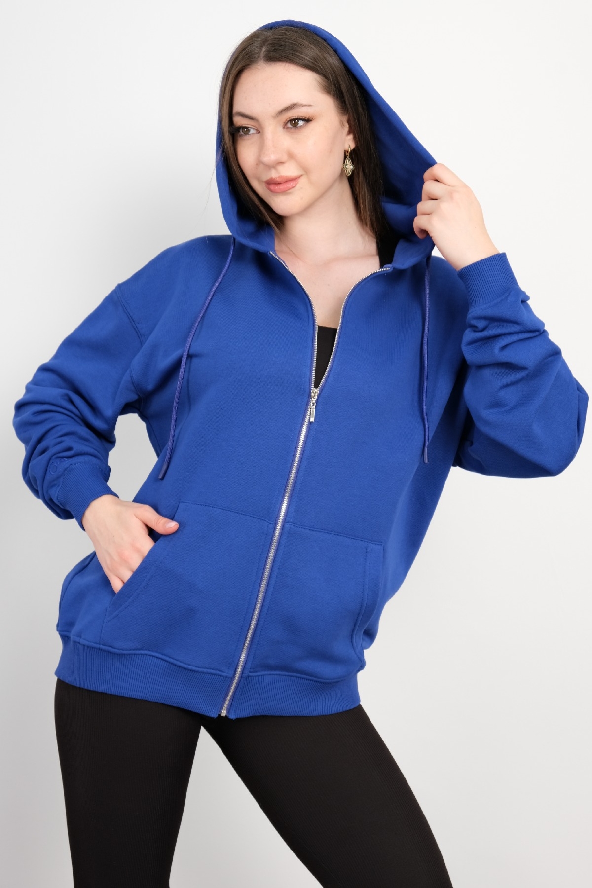 Hooded Zip-Up Sweatshirt-Bright Blue