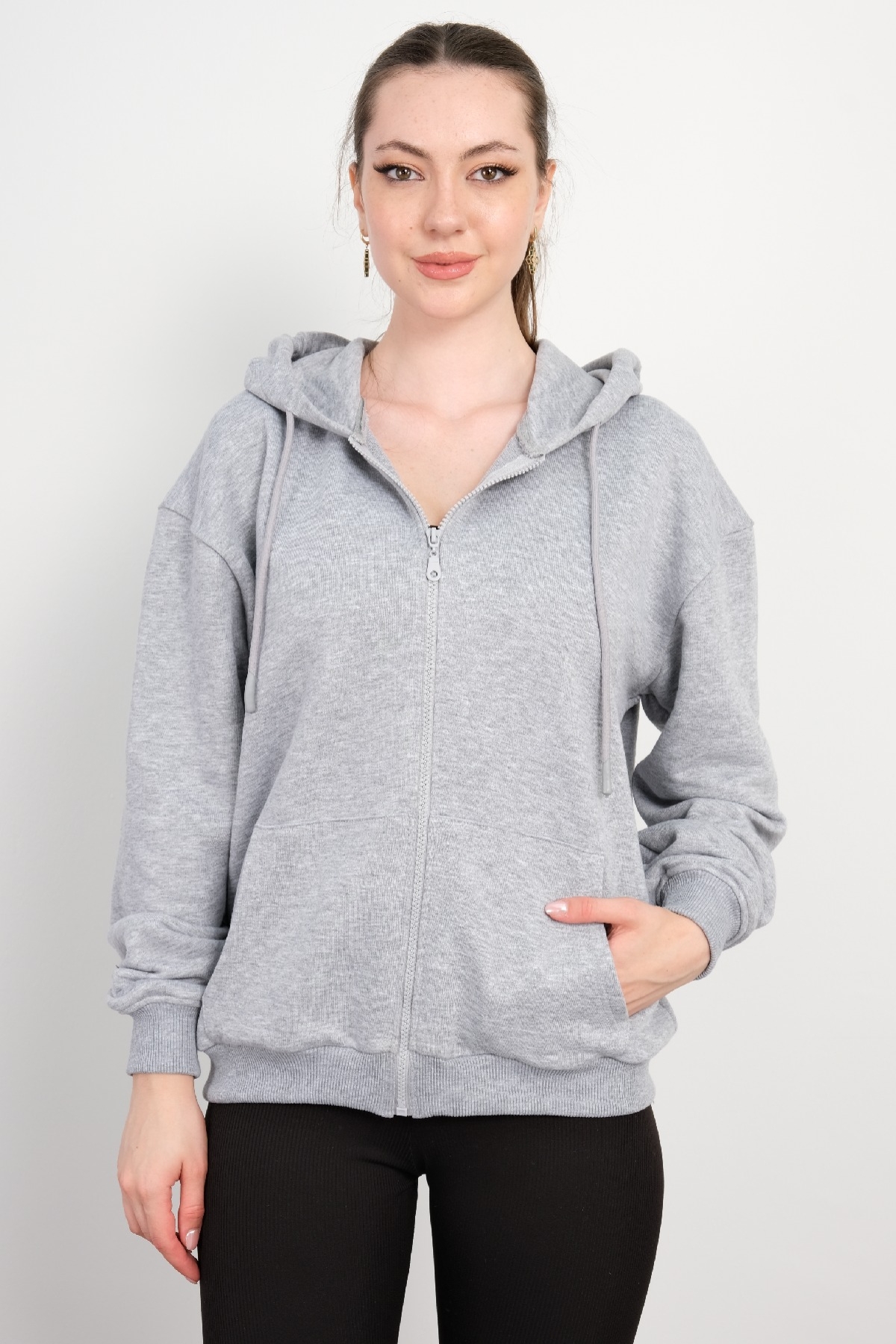 Hooded Zip-Up Sweatshirt-Grey