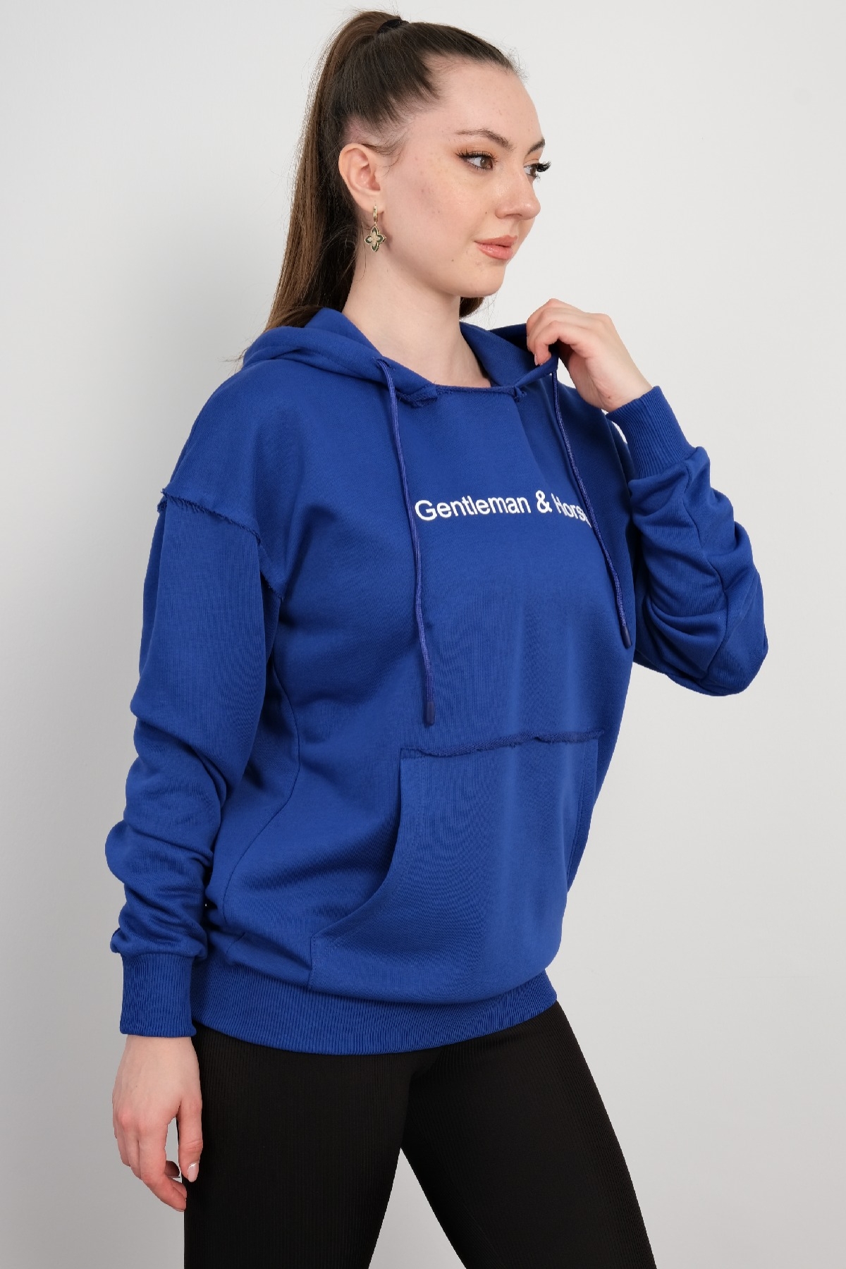 Kapüşonlu Sweatshirt-Saks Mavi