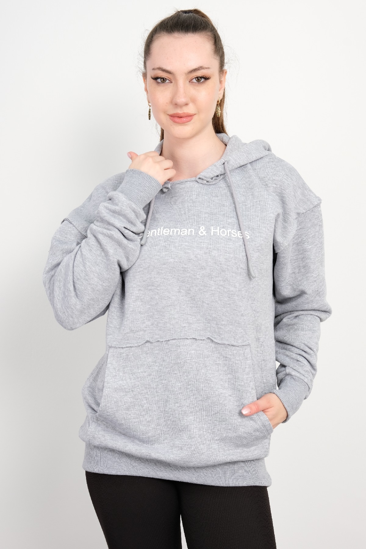 Kapüşonlu Sweatshirt-Gri