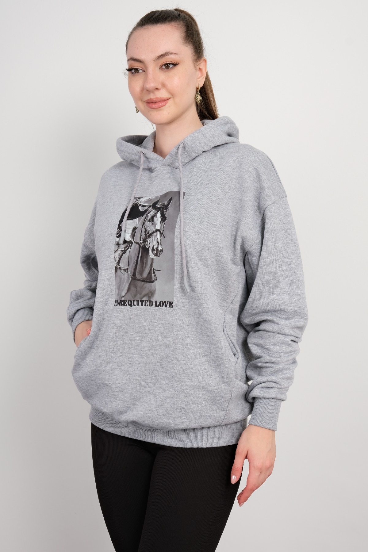 Kapüşonlu Sweatshirt-Gri