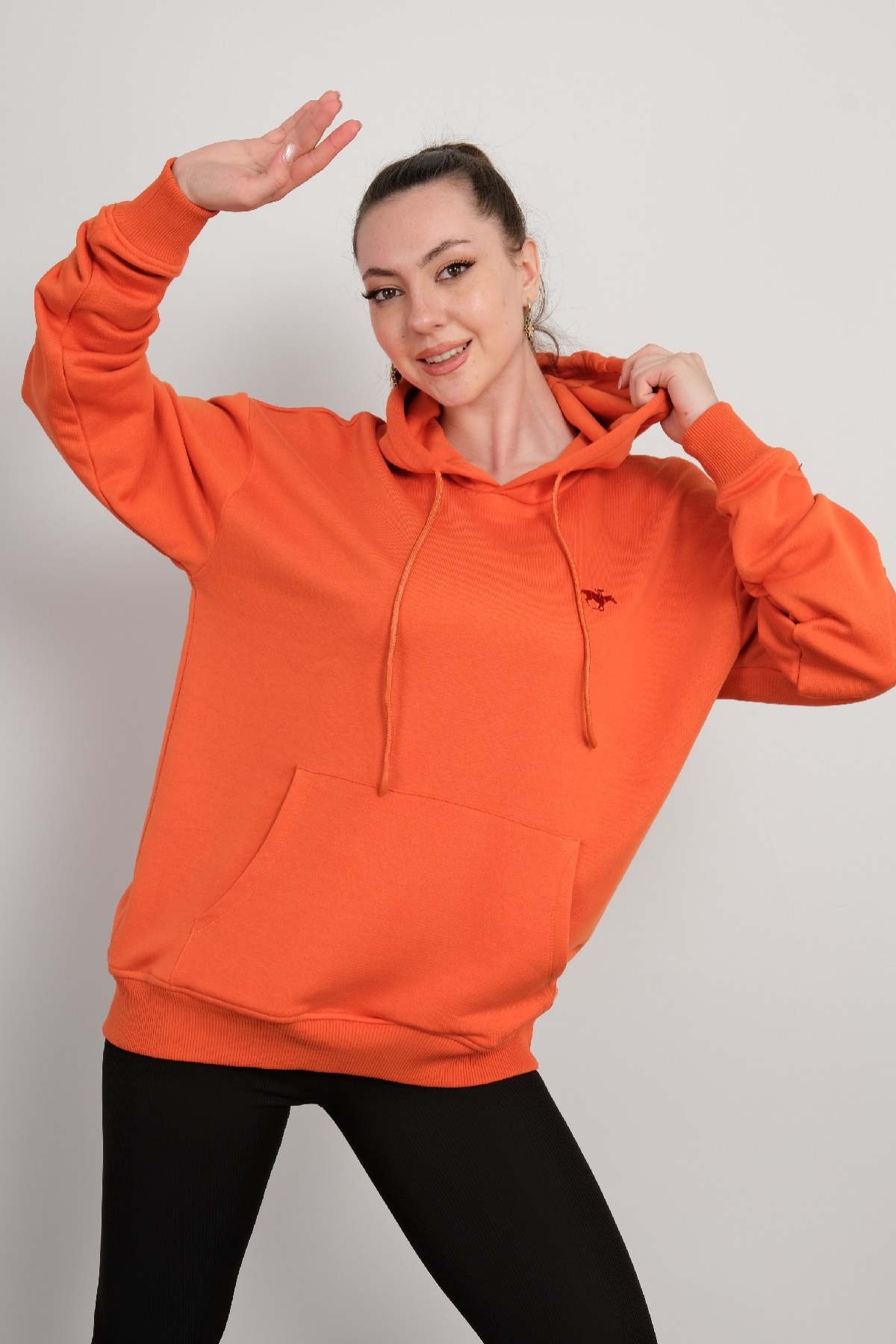 Kapüşonlu Sweatshirt-Turuncu