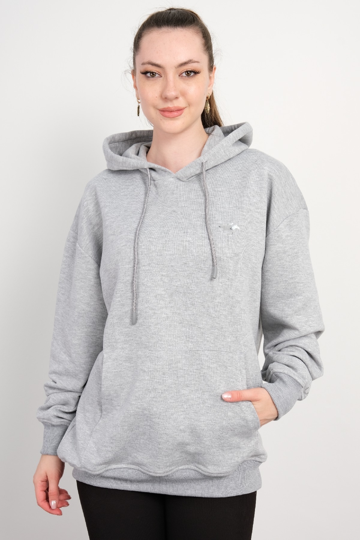 Kapüşonlu Sweatshirt-Gri