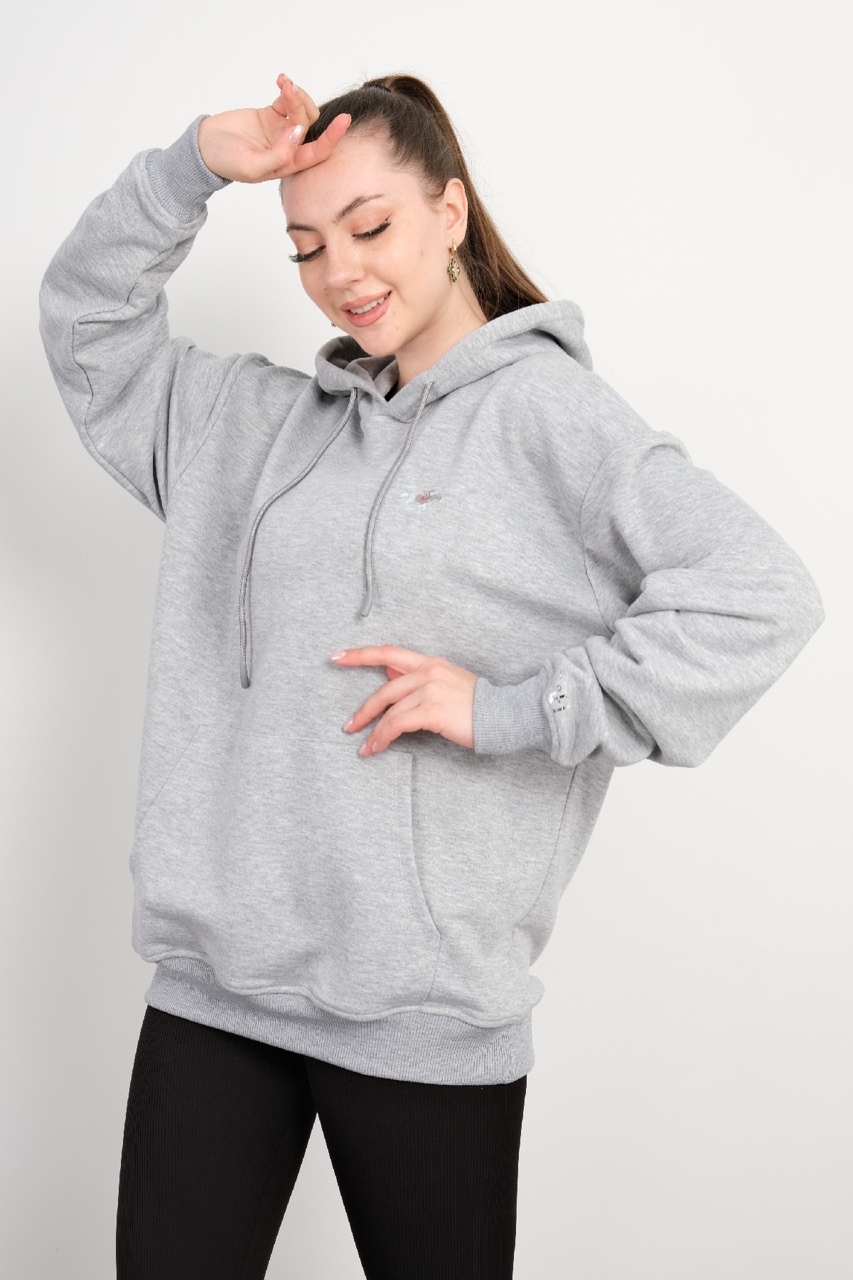 Kapüşonlu Sweatshirt-Gri