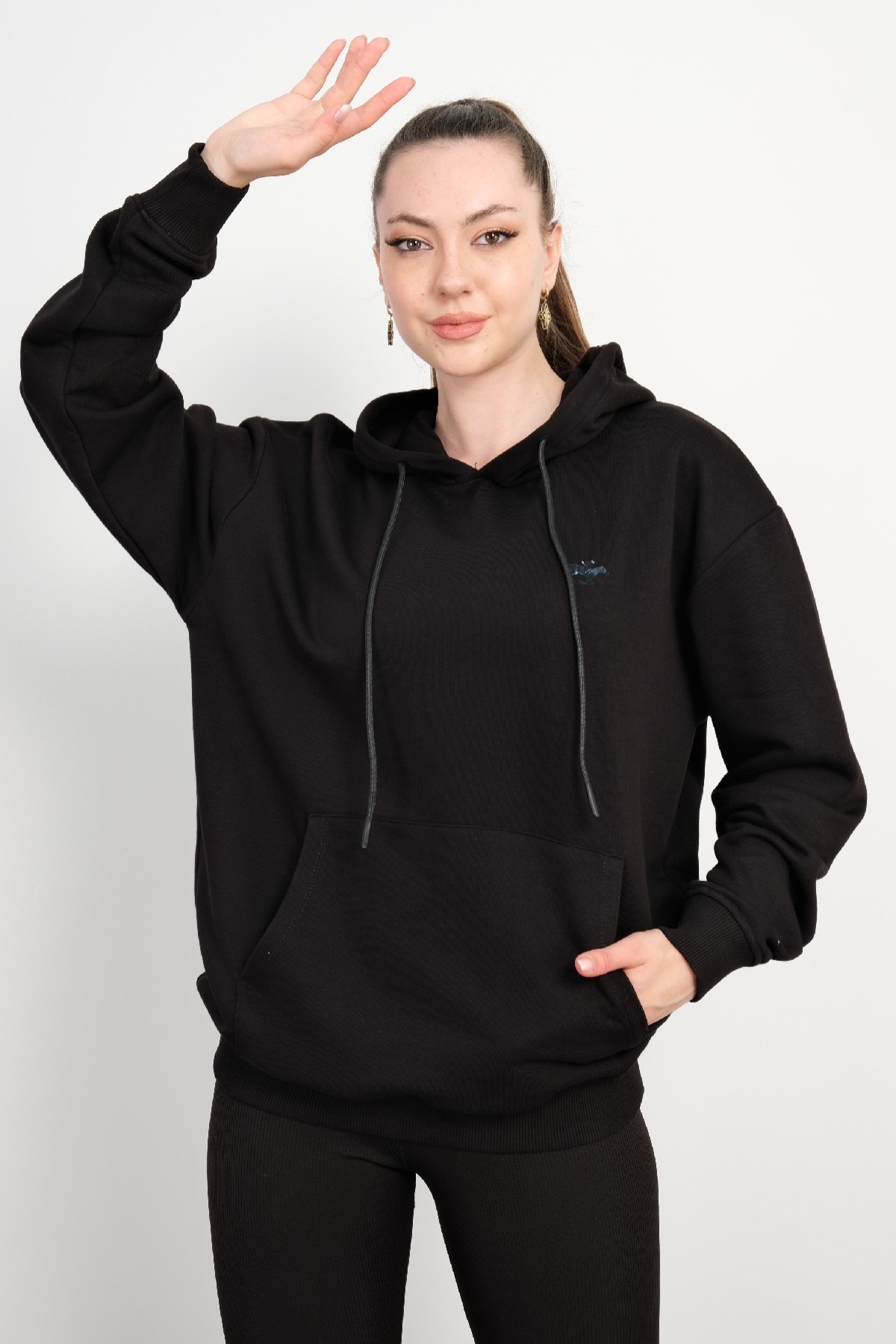 Kapüşonlu Sweatshirt-Siyah