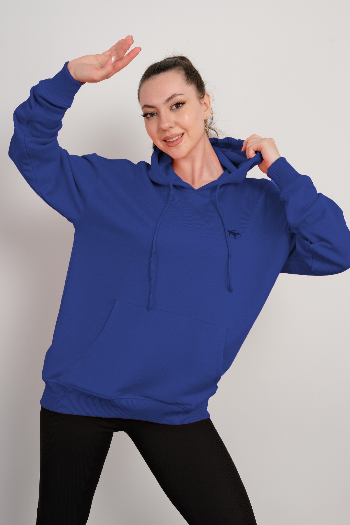 Kapüşonlu Sweatshirt-Saks Mavi